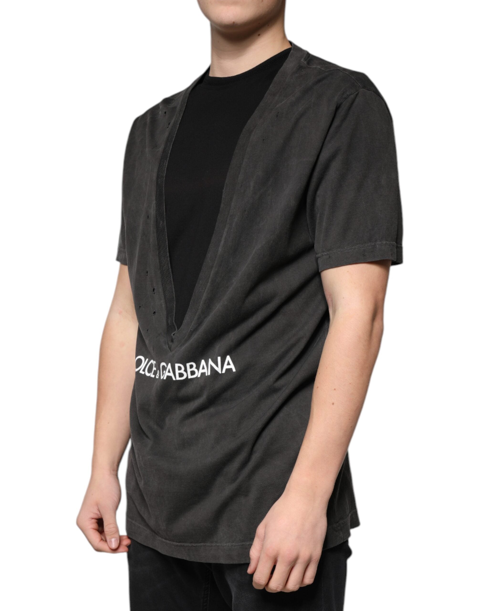 Black Cotton Crew Neck Short Sleeves T-shirt - ventzia