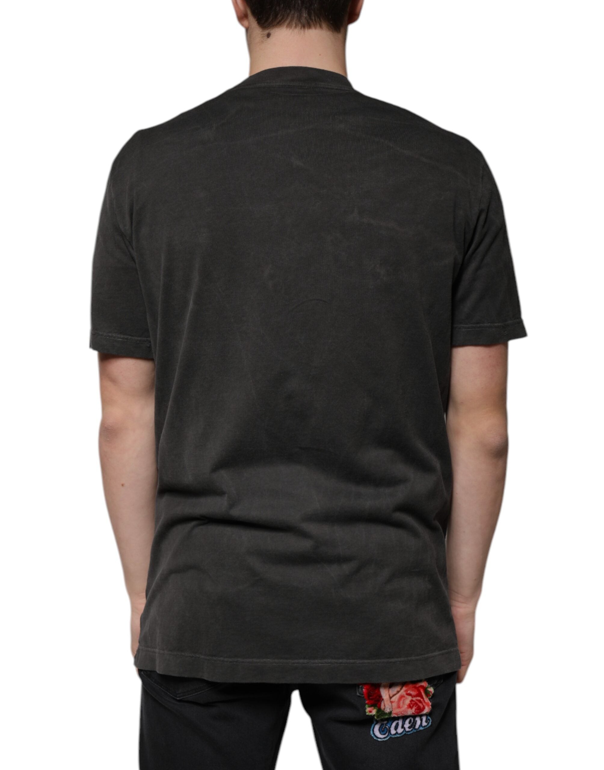 Black Cotton Crew Neck Short Sleeves T-shirt - ventzia