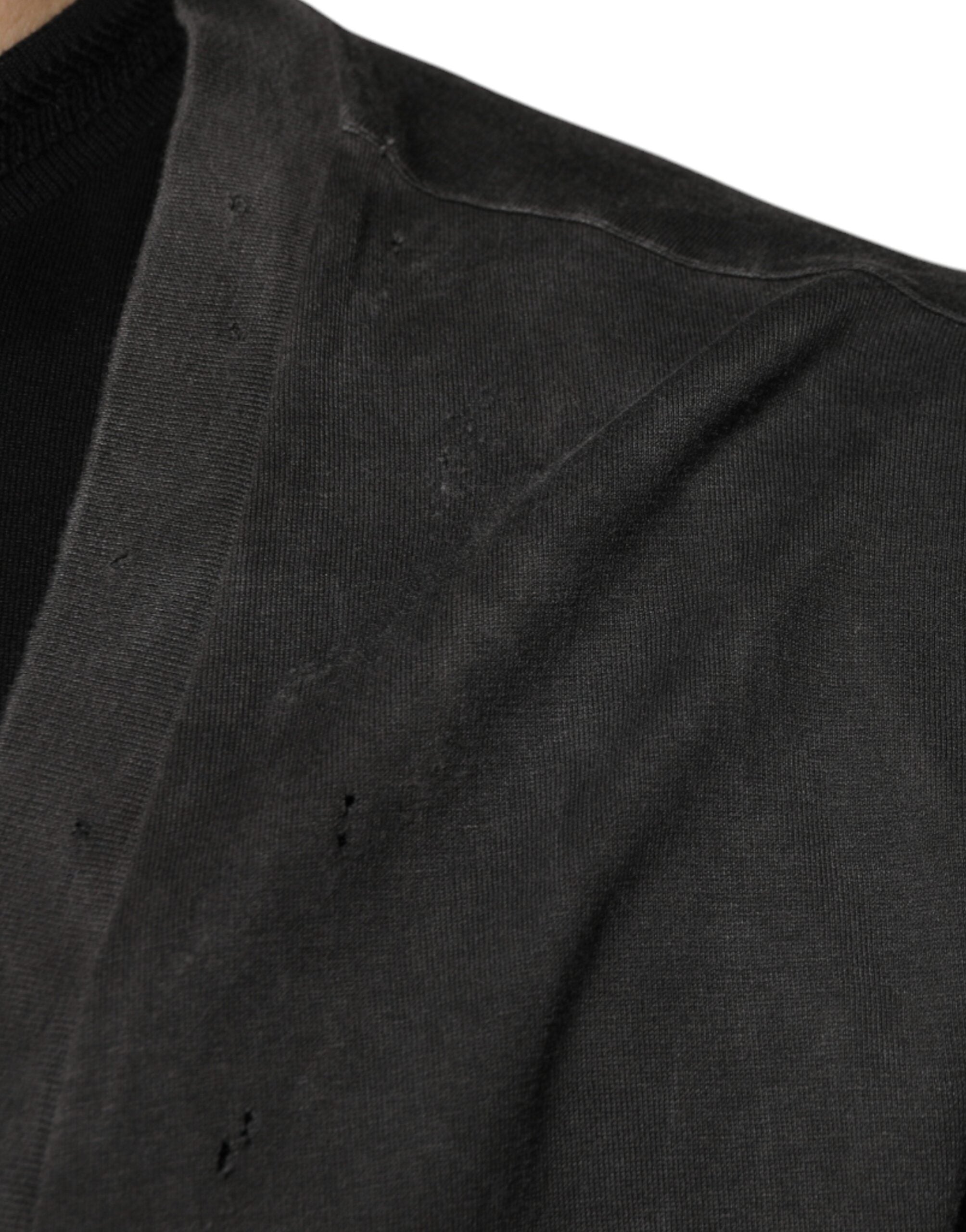 Black Cotton Crew Neck Short Sleeves T-shirt - ventzia