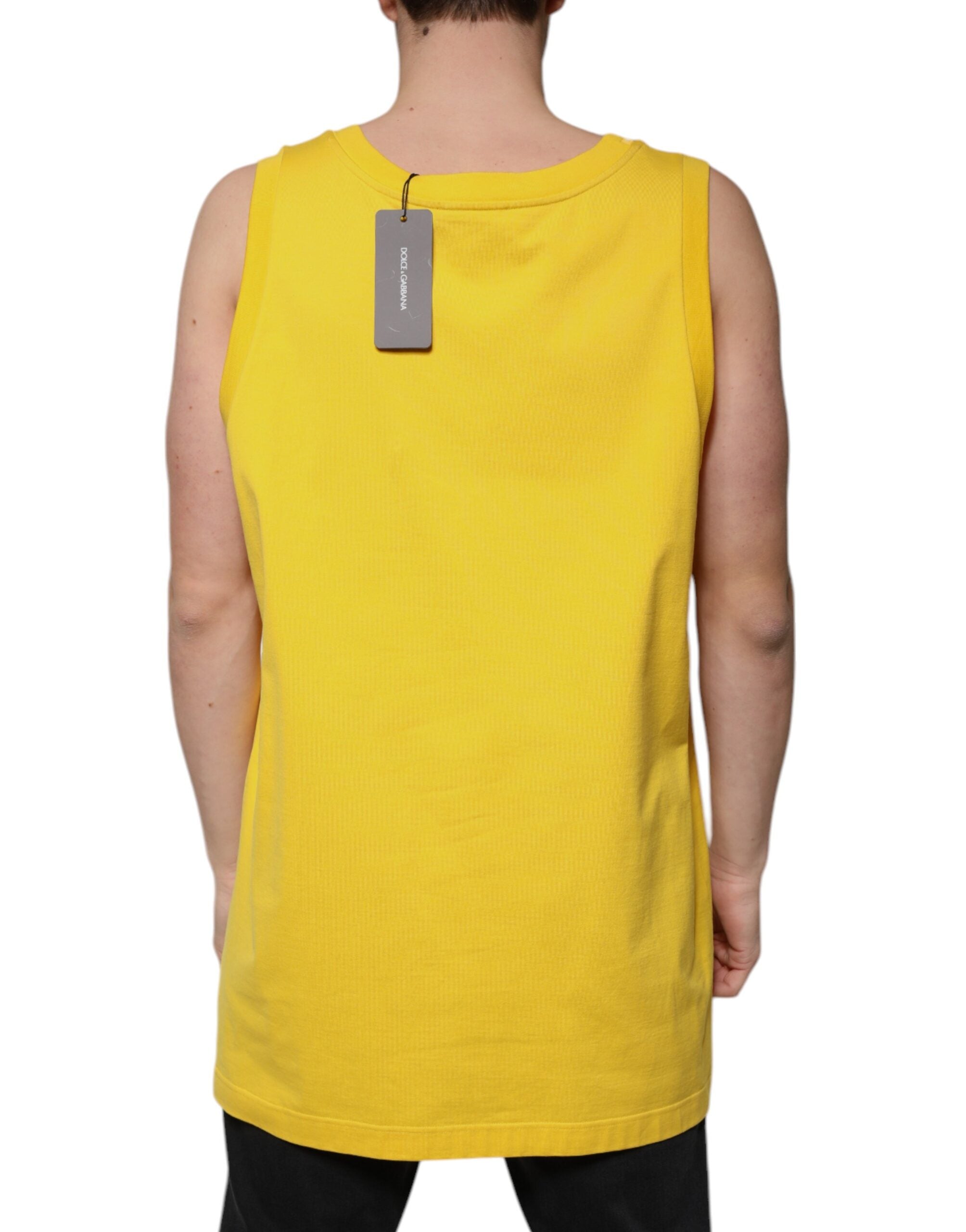 Yellow Cotton Round Neck Sleeveless T-shirt - ventzia