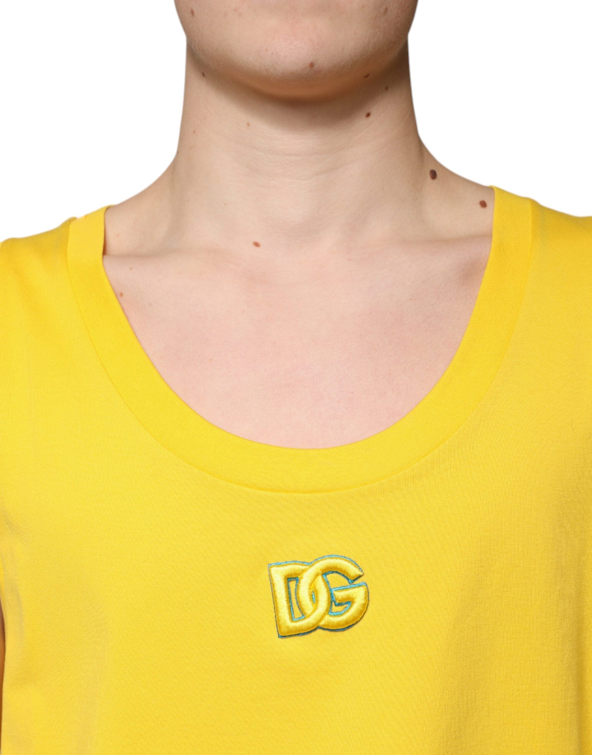 Yellow Cotton Round Neck Sleeveless T-shirt - ventzia