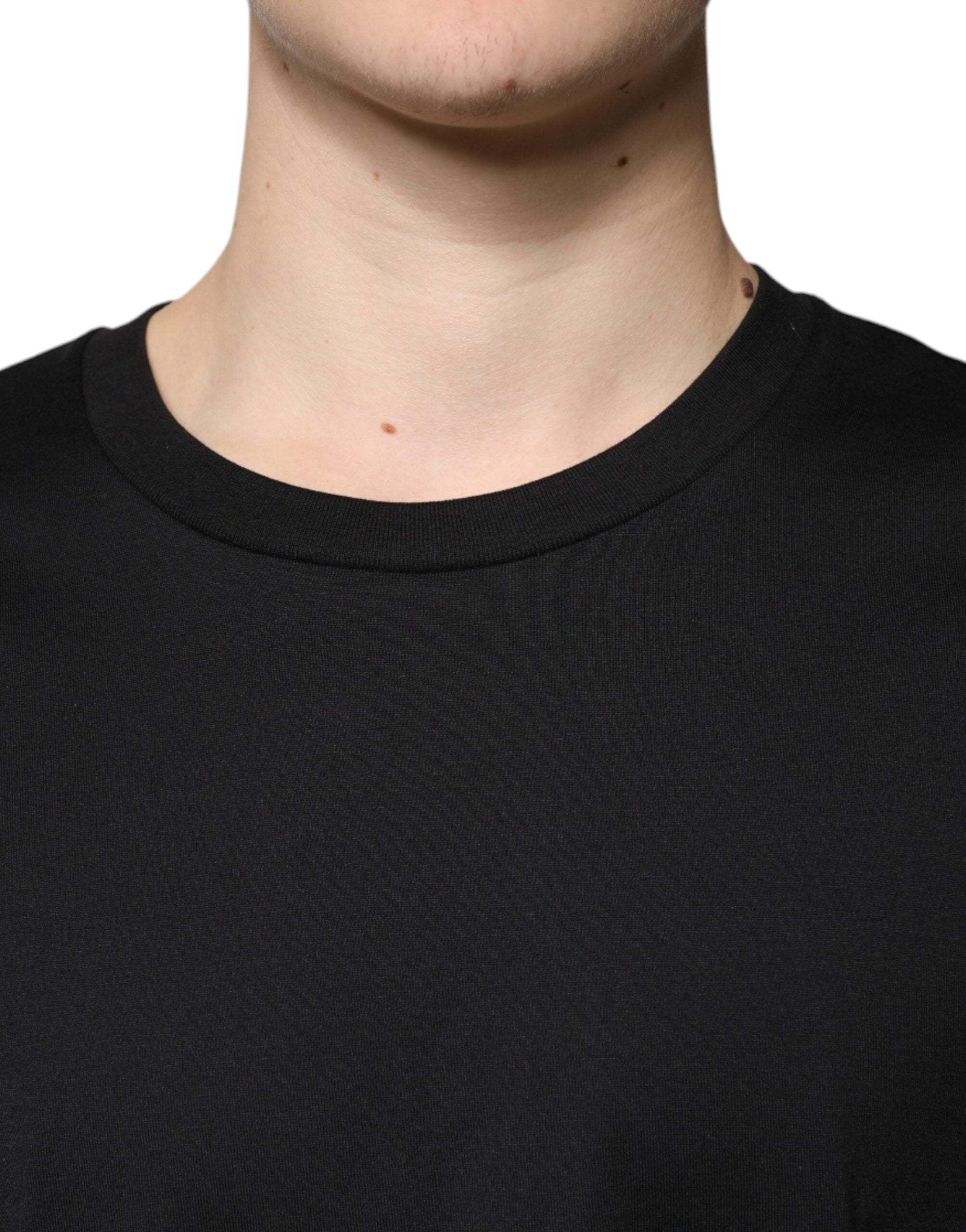Black Cotton Crew Neck Short Sleeves T-shirt - ventzia
