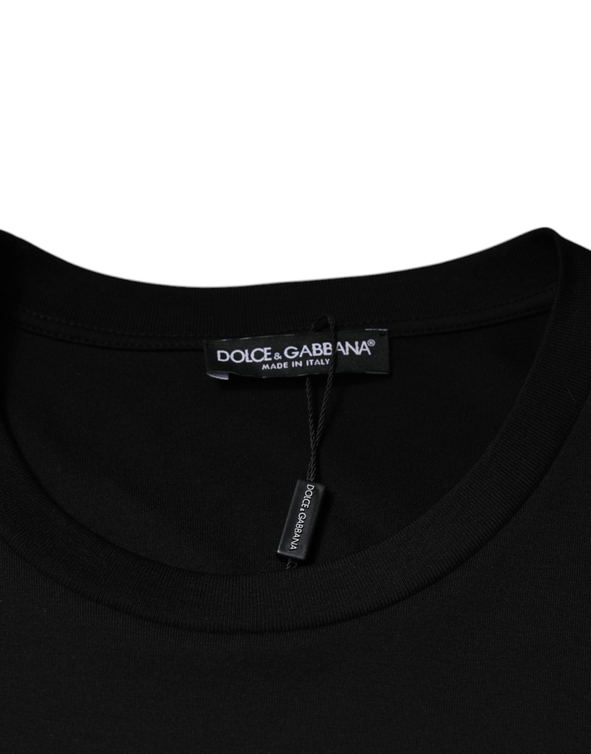 Black Cotton Crew Neck Short Sleeves T-shirt - ventzia