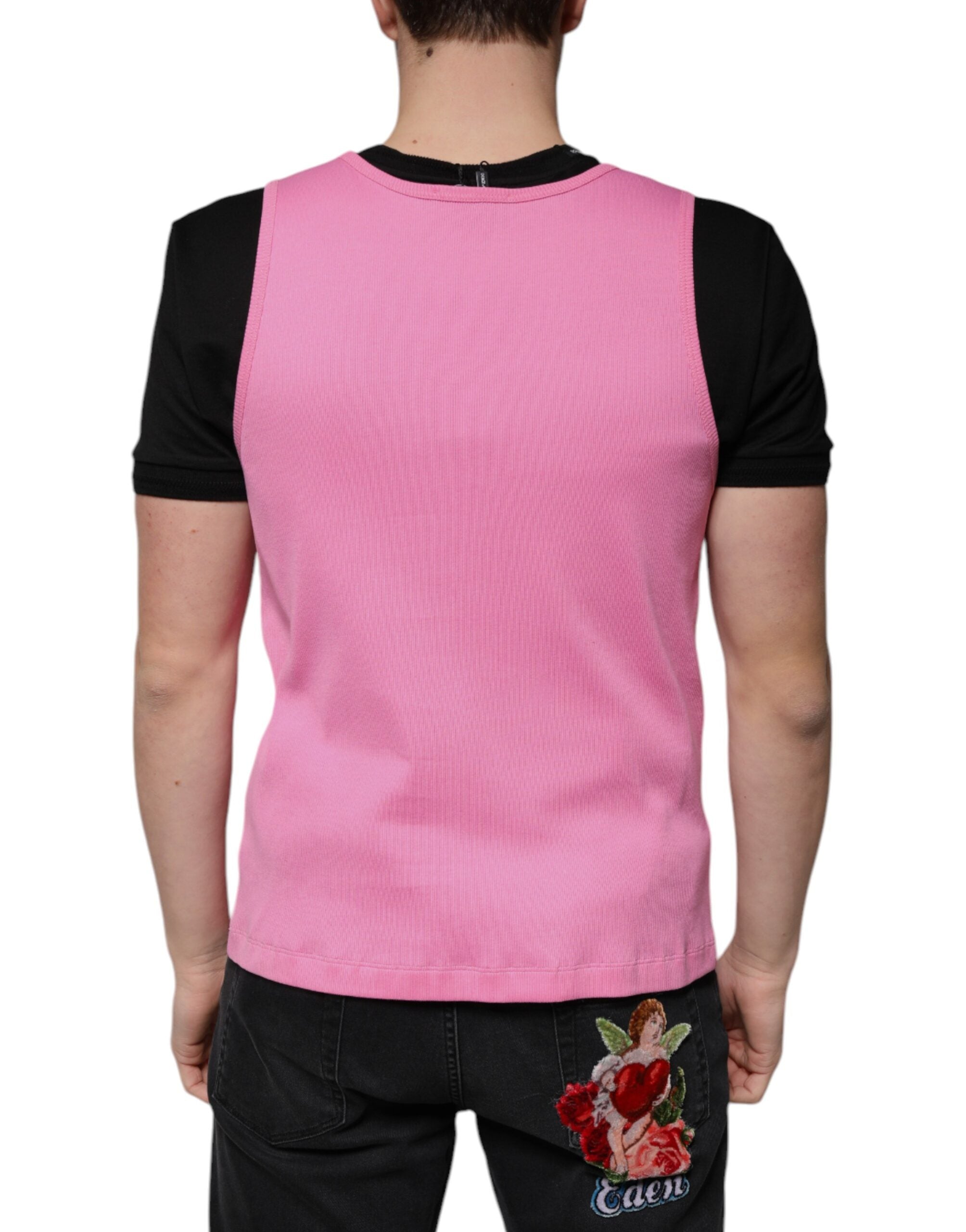 Pink Cotton Round Neck Sleeveless T-shirt - ventzia