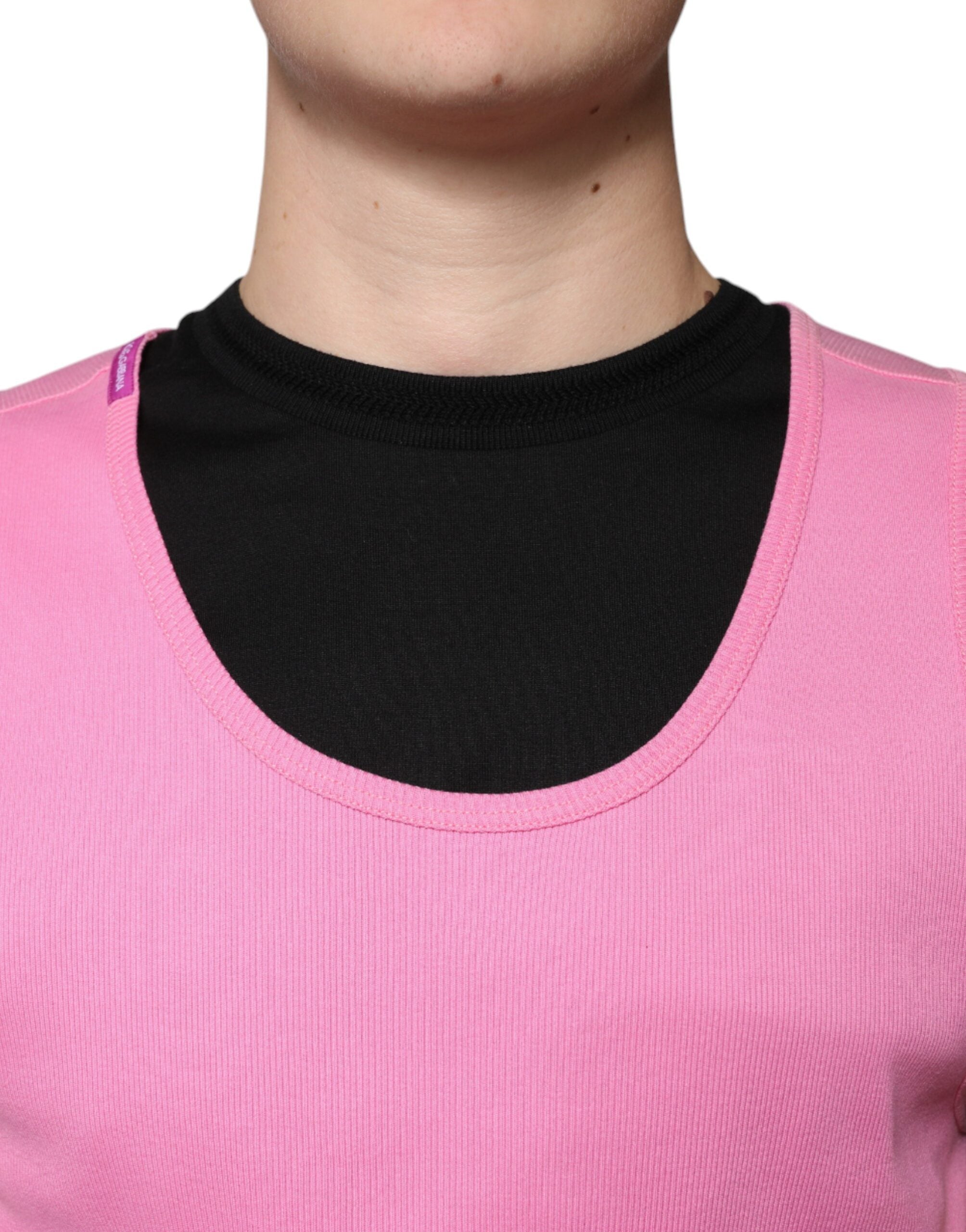 Pink Cotton Round Neck Sleeveless T-shirt - ventzia