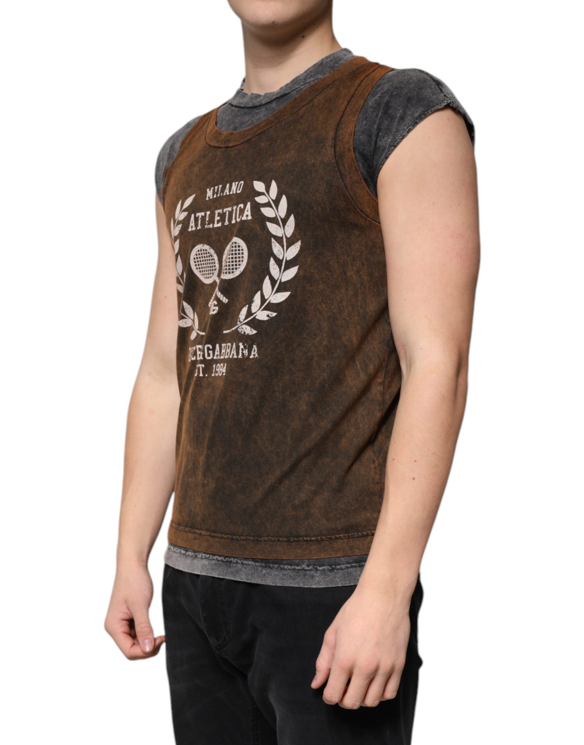 Brown Cotton Crew Neck Sleeveless T-shirt - ventzia