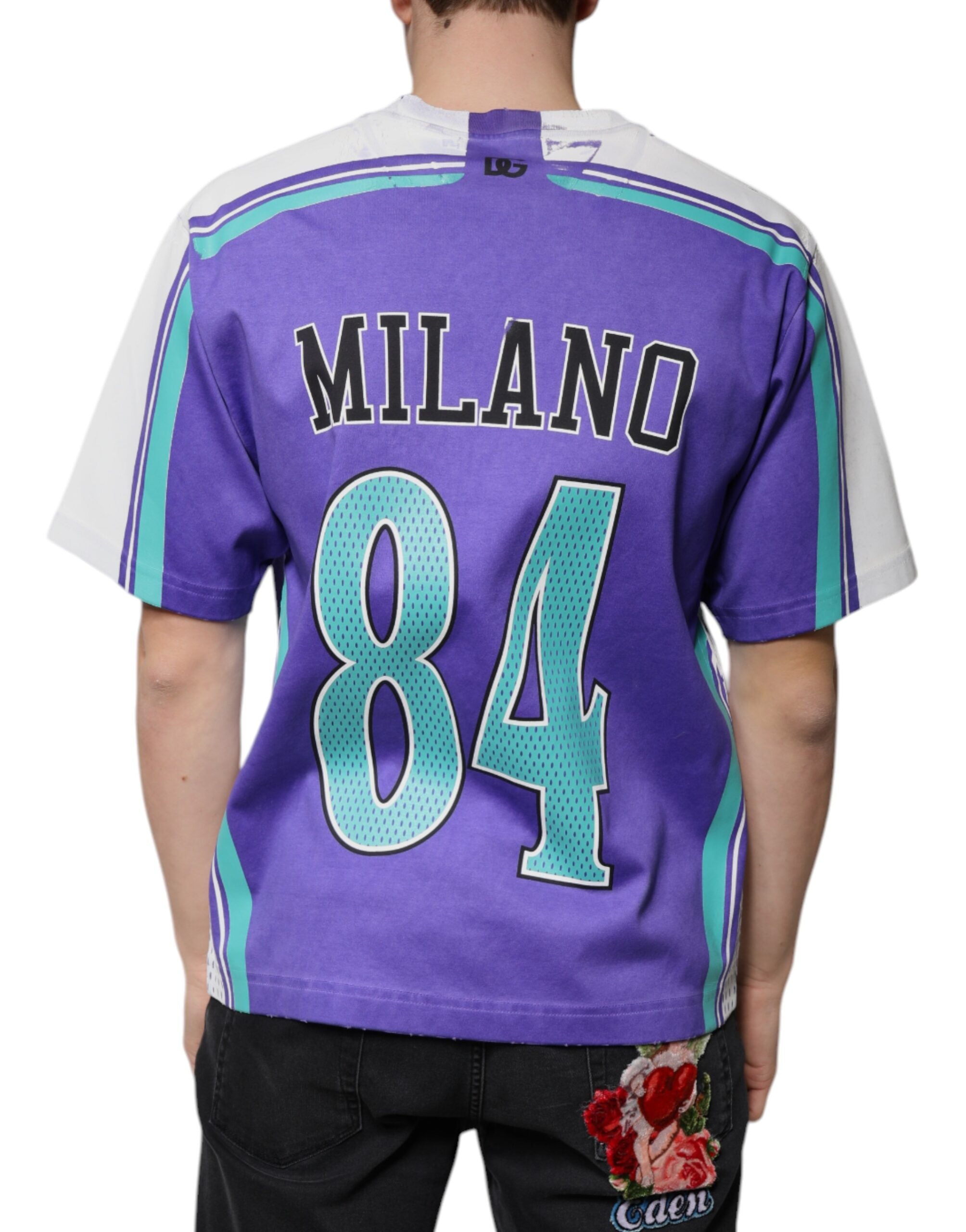 Purple Logo Jersey Cotton V-neck T-shirt - ventzia
