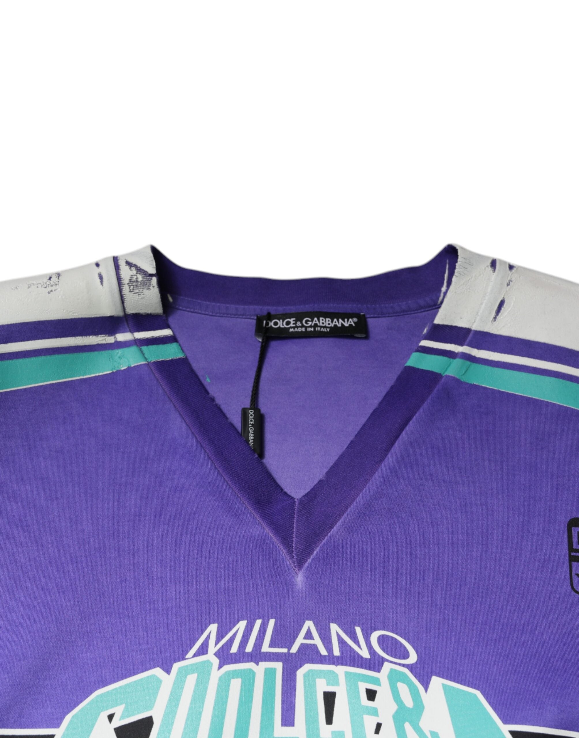 Purple Logo Jersey Cotton V-neck T-shirt - ventzia