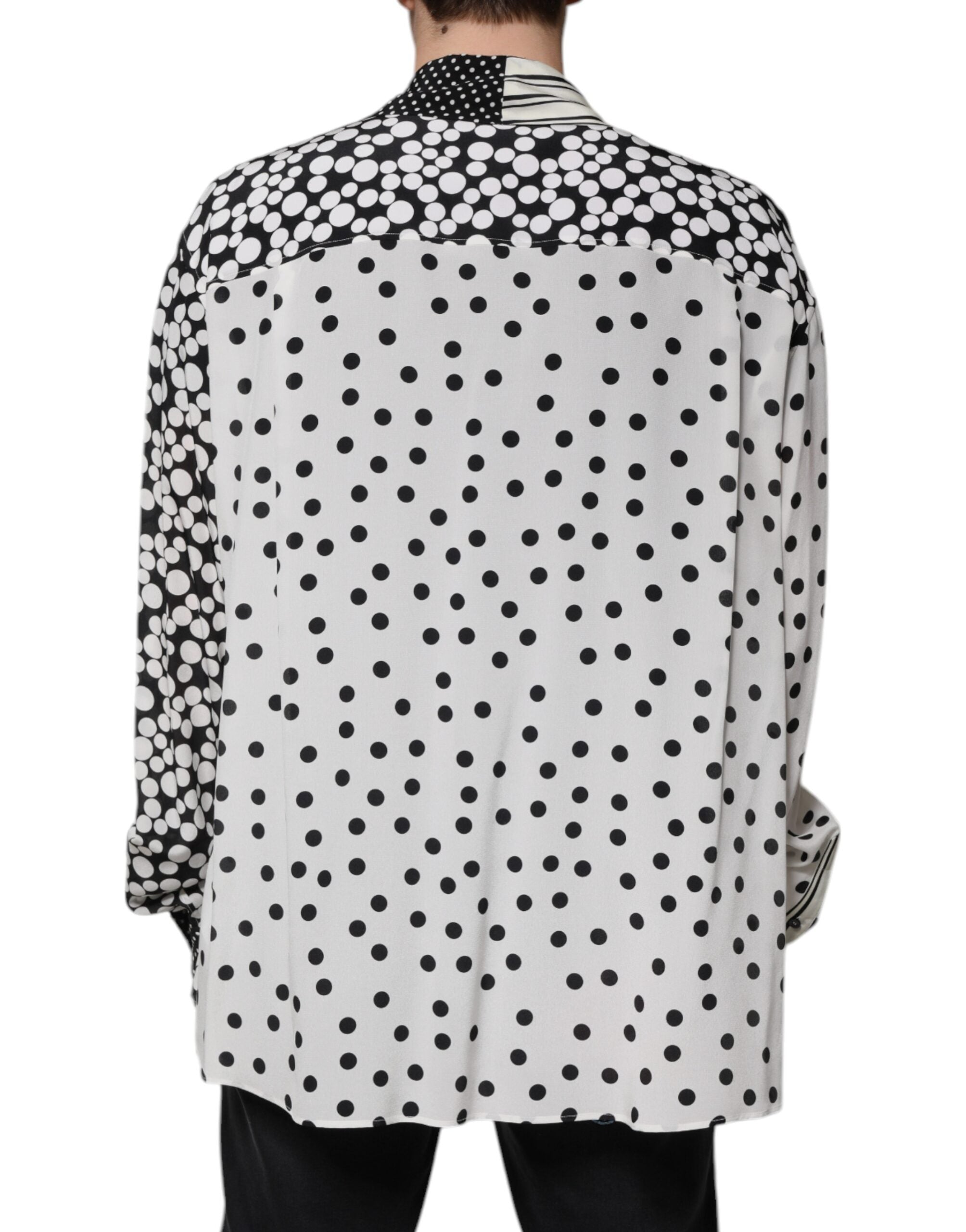 Black White Polka Dots Silk Men Casual Shirt - ventzia