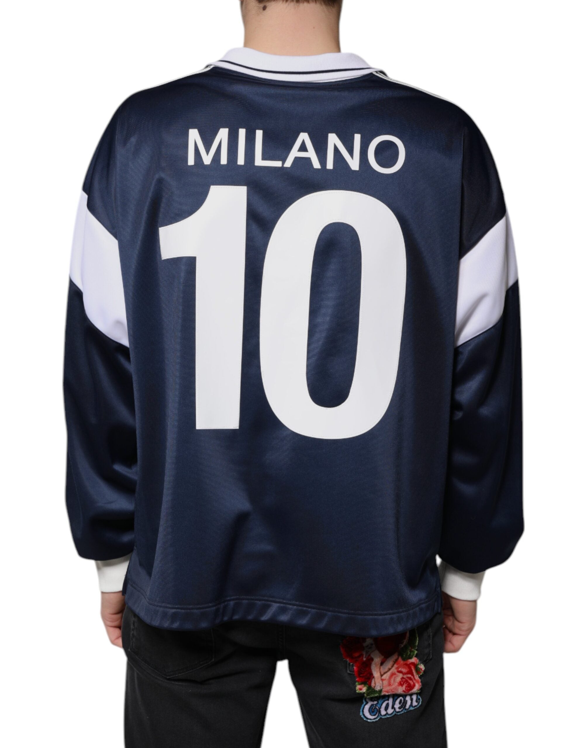 Blue White Milano Long Sleeve Jersey T-shirt - ventzia