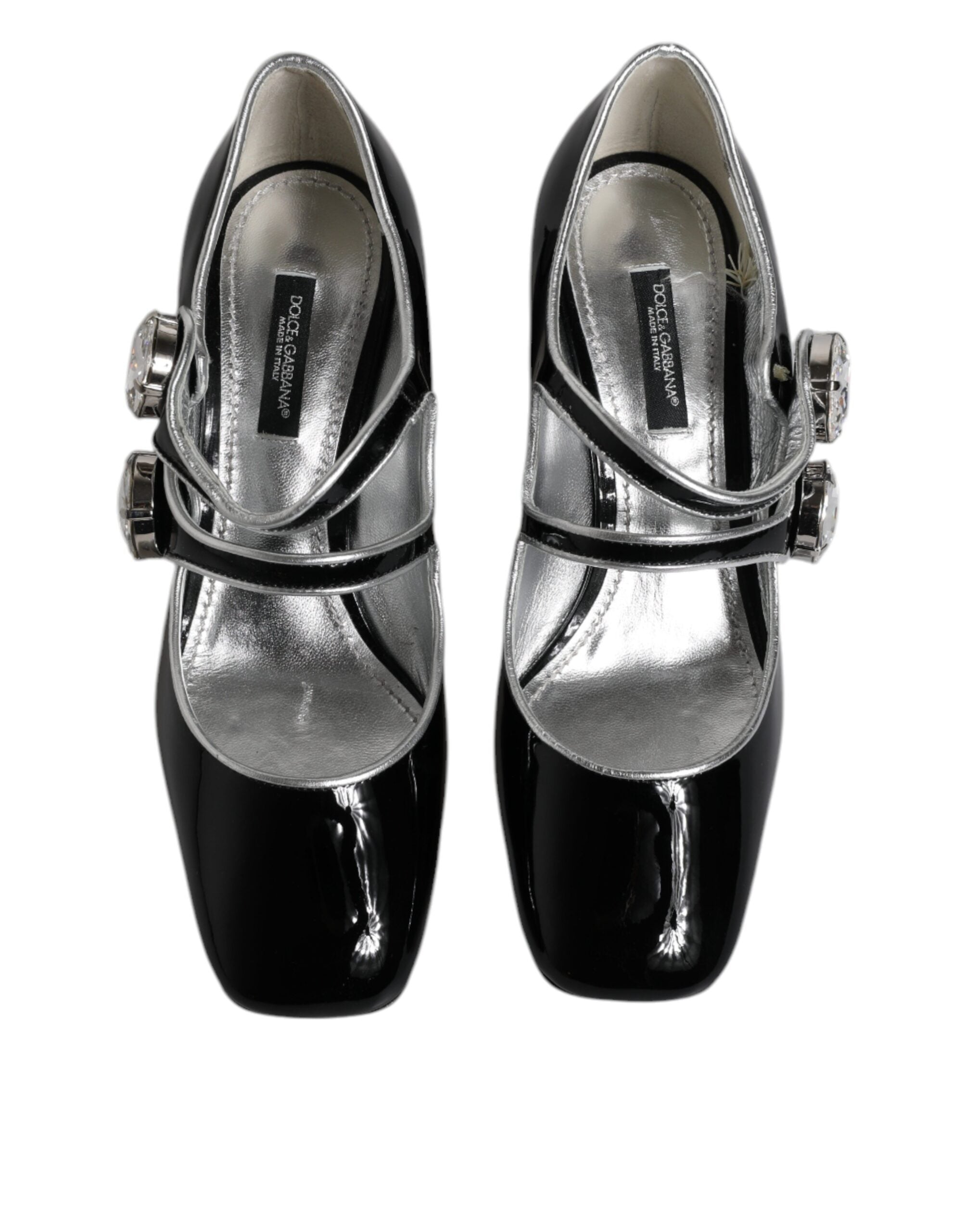 Black Patent Leather Crystal Mary Jane Pumps Shoes - ventzia