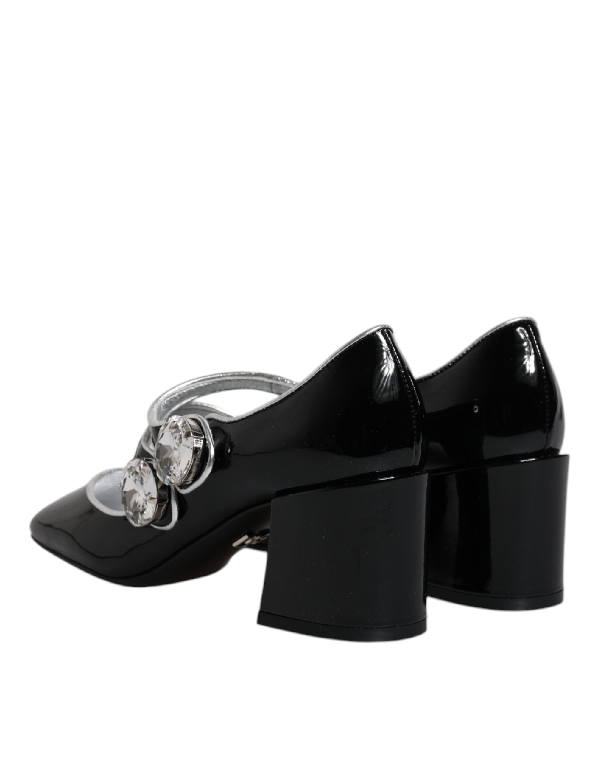 Black Patent Leather Crystal Mary Jane Pumps Shoes - ventzia
