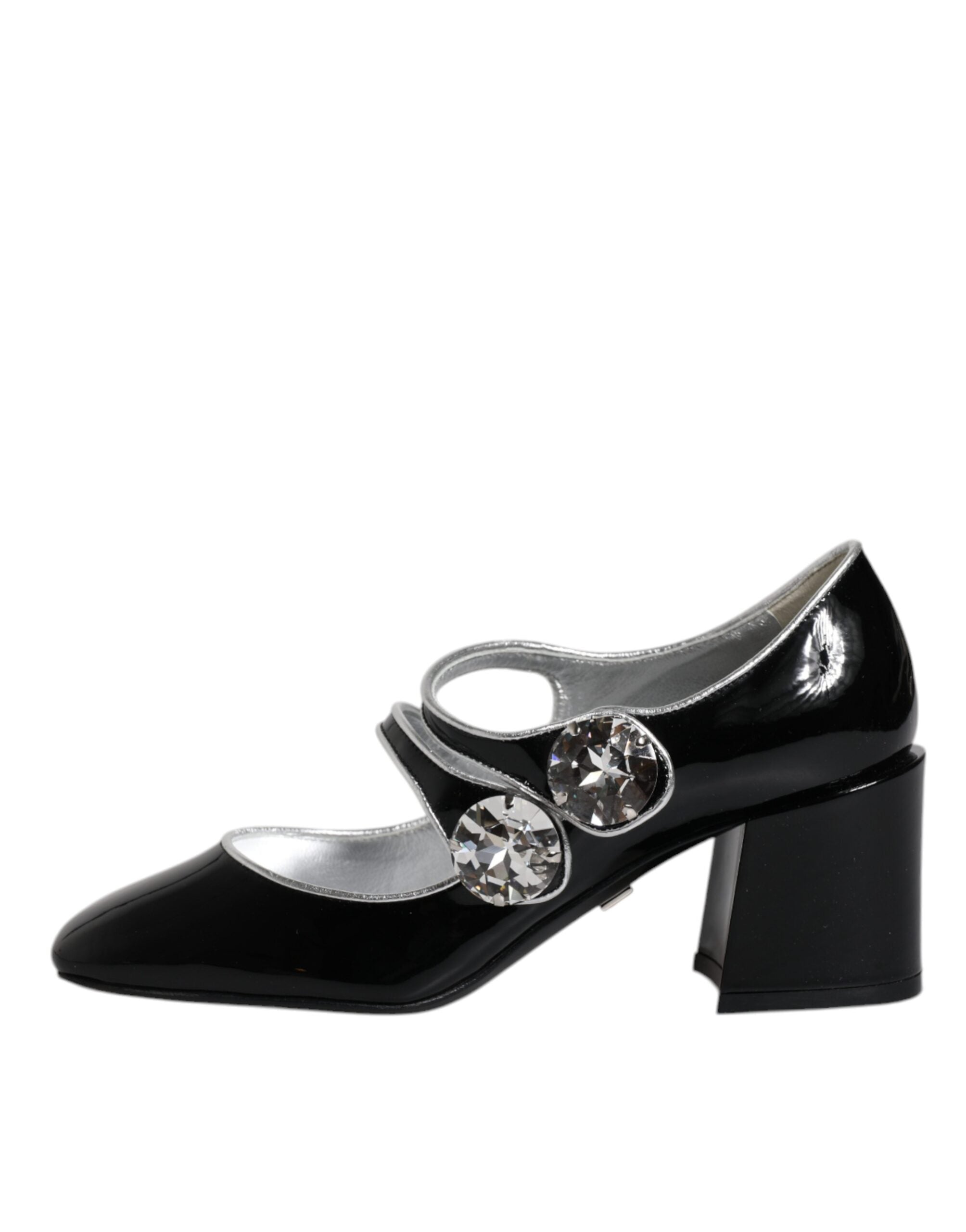 Black Patent Leather Crystal Mary Jane Pumps Shoes - ventzia