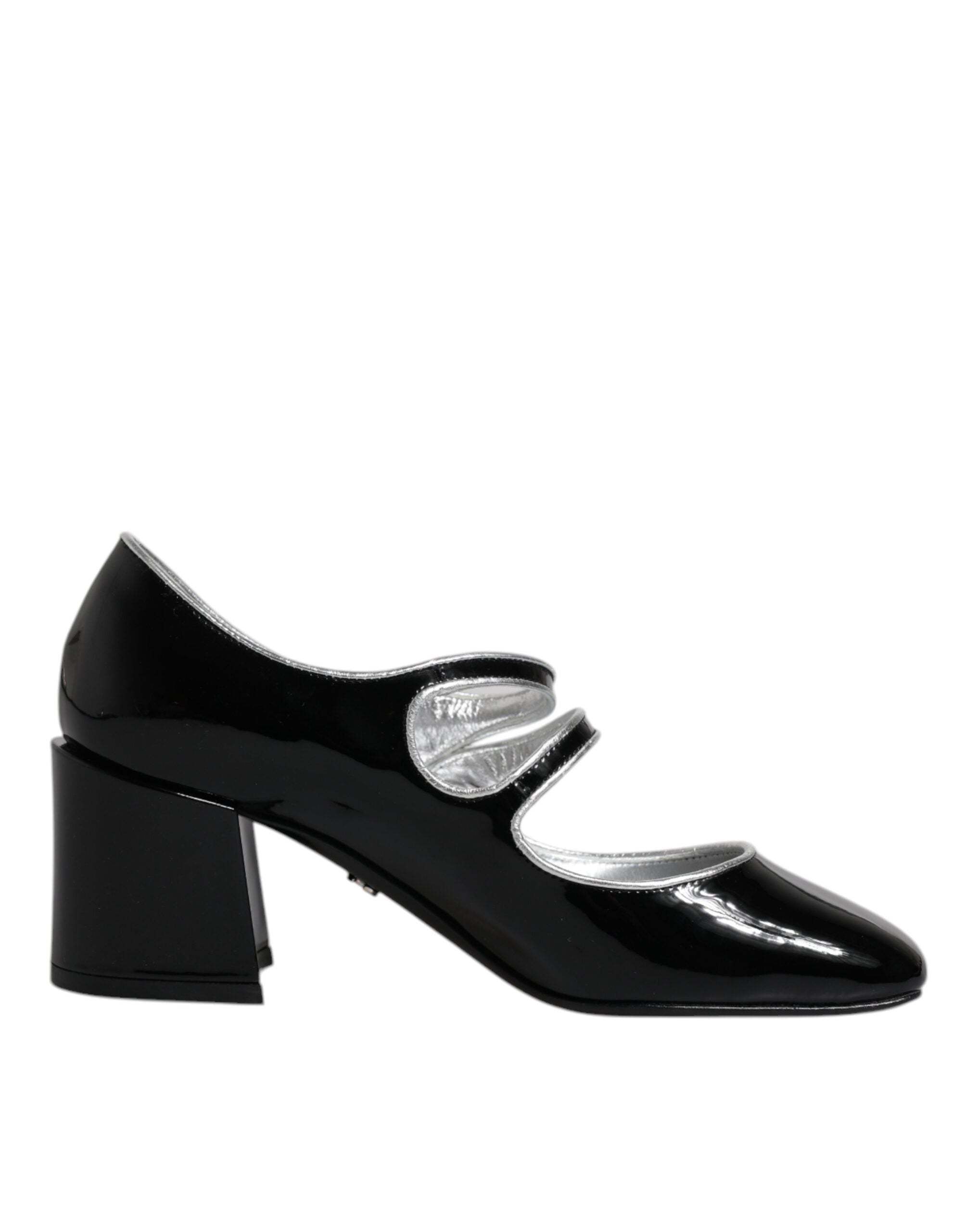 Black Patent Leather Crystal Mary Jane Pumps Shoes - ventzia