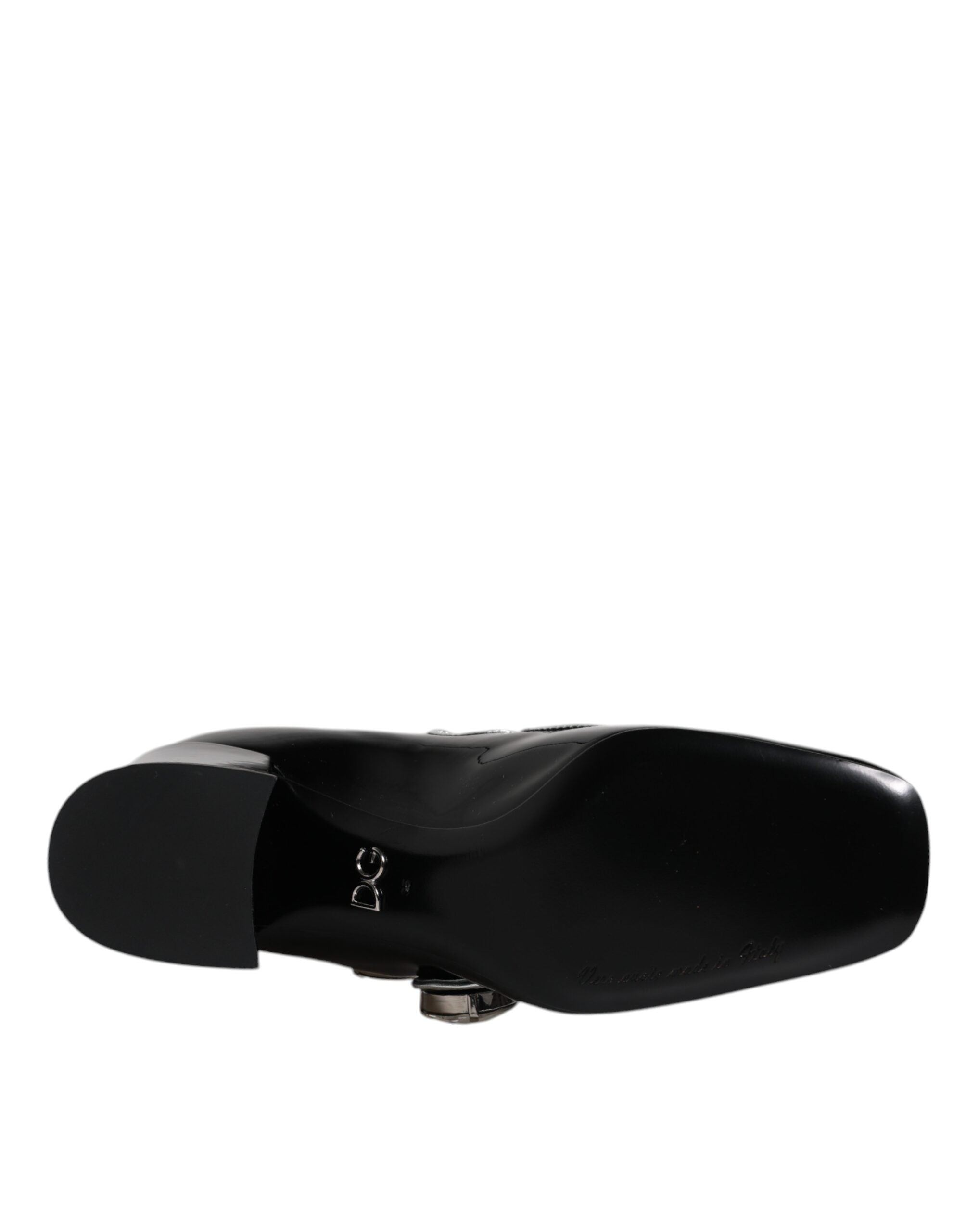 Black Patent Leather Crystal Mary Jane Pumps Shoes - ventzia