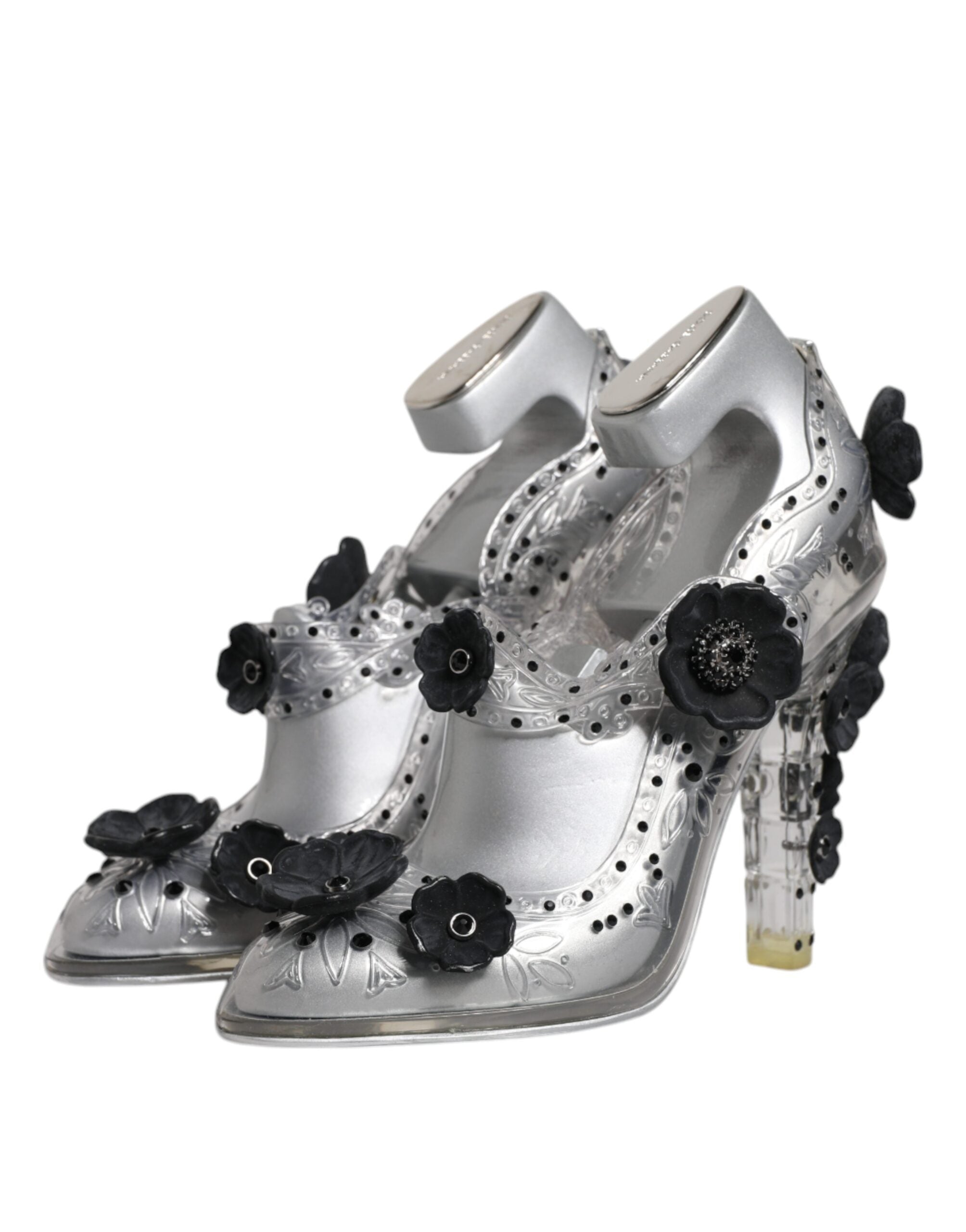Clear Floral Crystal CINDERELLA Heels Shoes - ventzia
