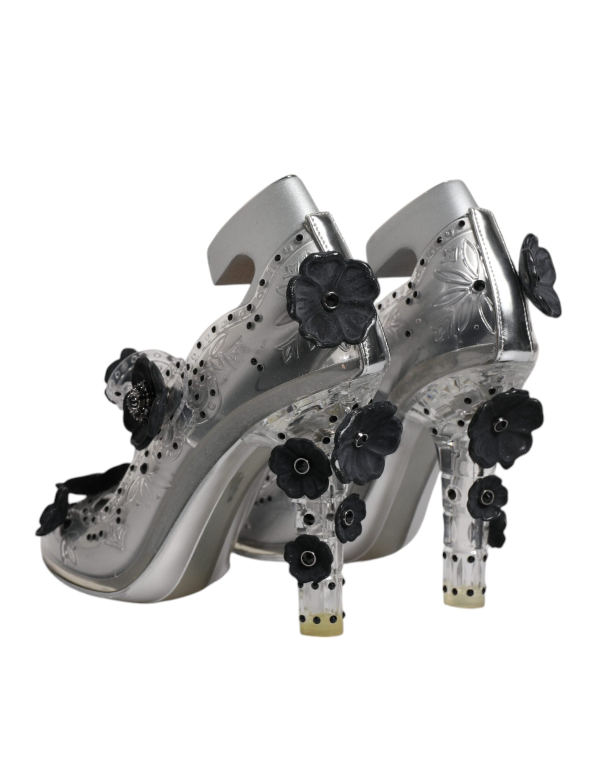 Clear Floral Crystal CINDERELLA Heels Shoes - ventzia