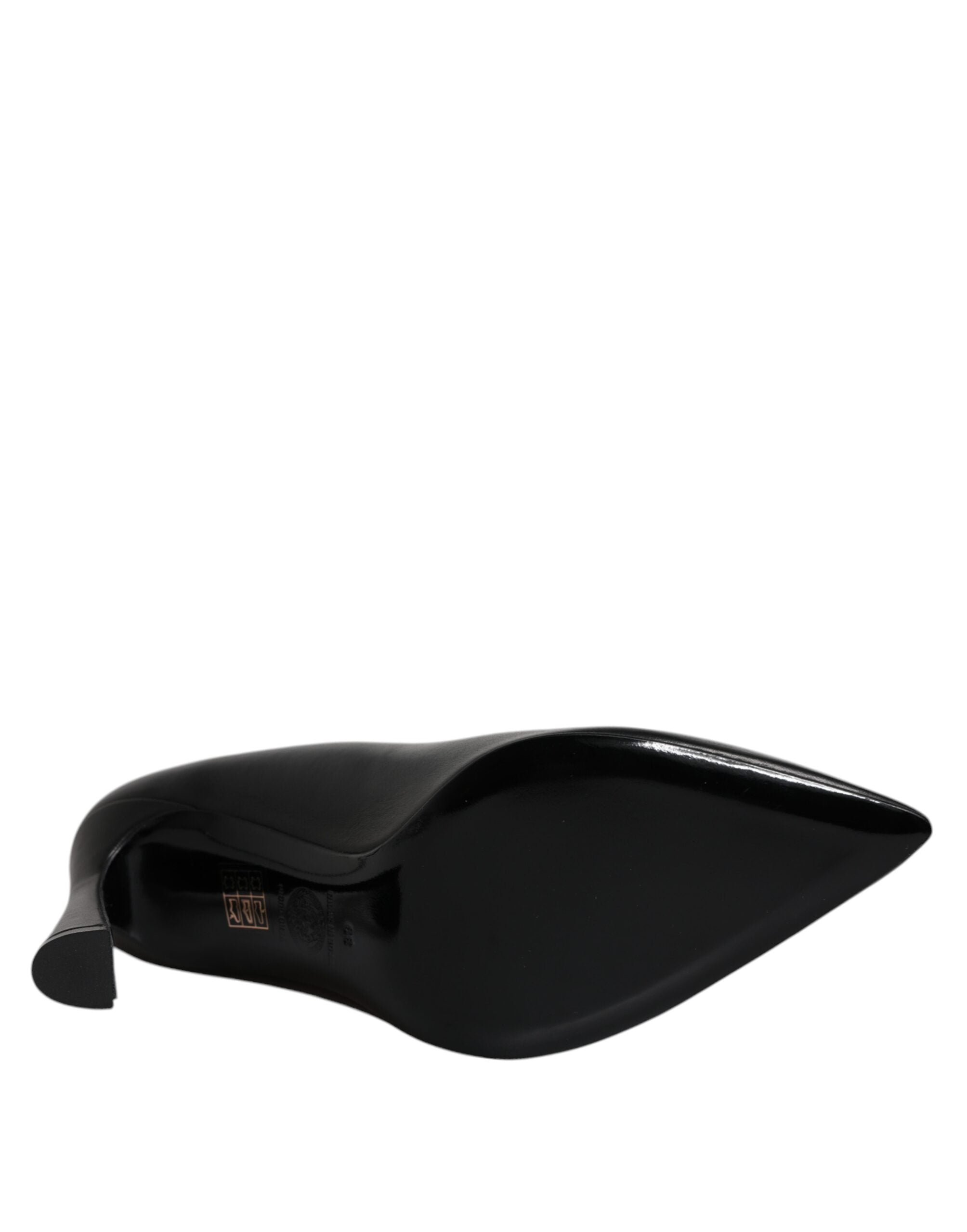 Black Leather Logo Plaque High Heels Pumps Shoes - ventzia