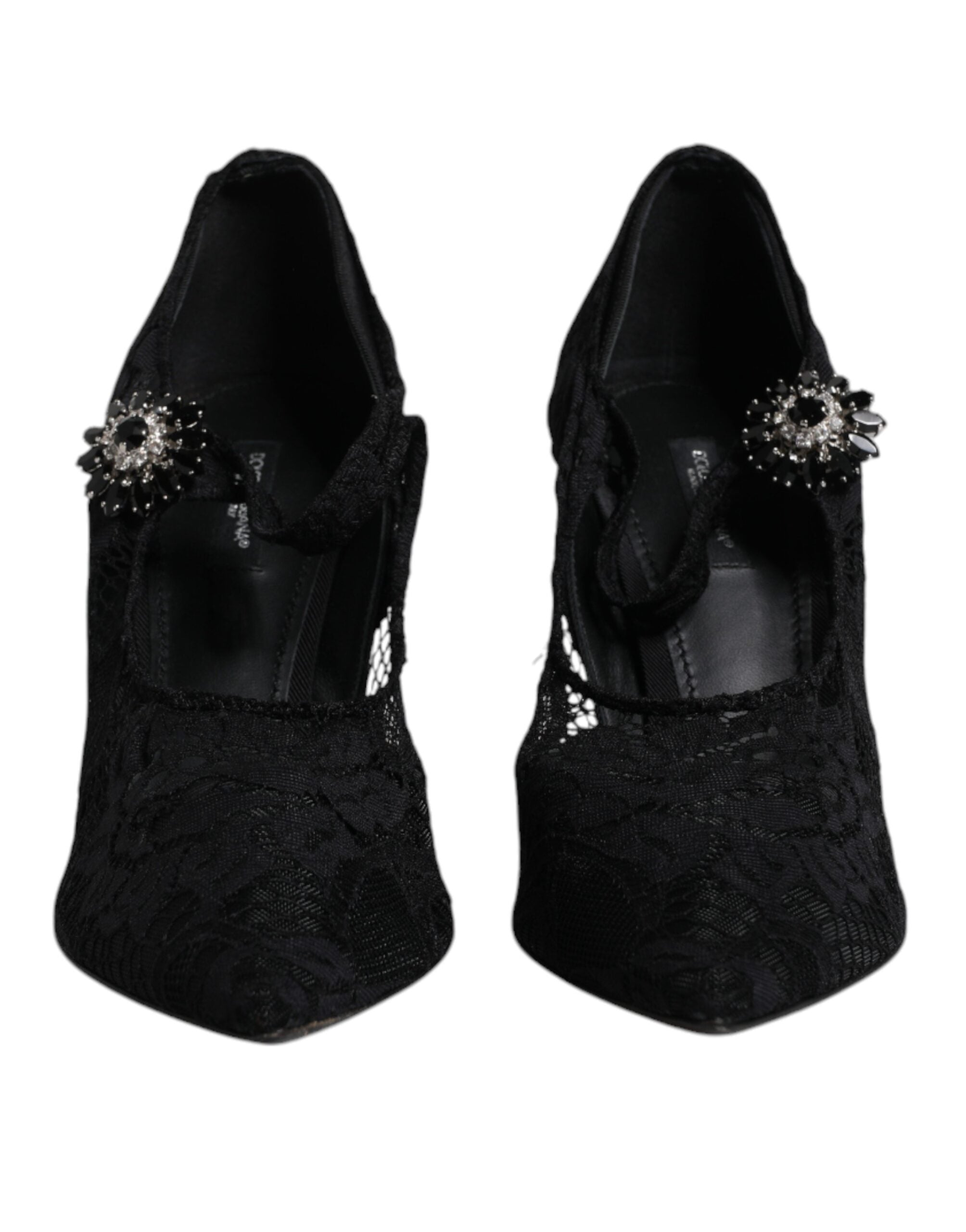 Black Lace Crystals Mary Jane Pumps Shoes - ventzia