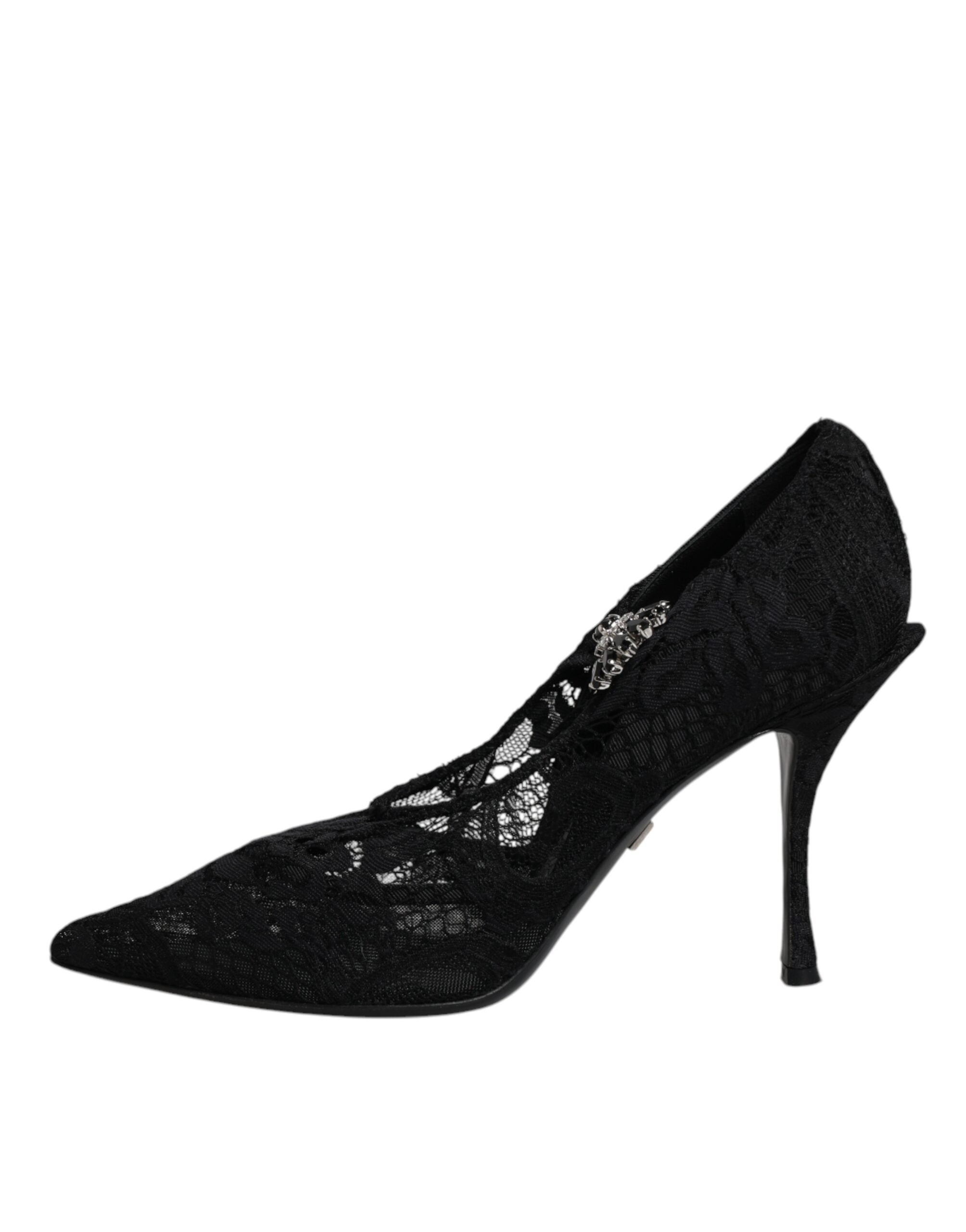 Black Lace Crystals Mary Jane Pumps Shoes - ventzia