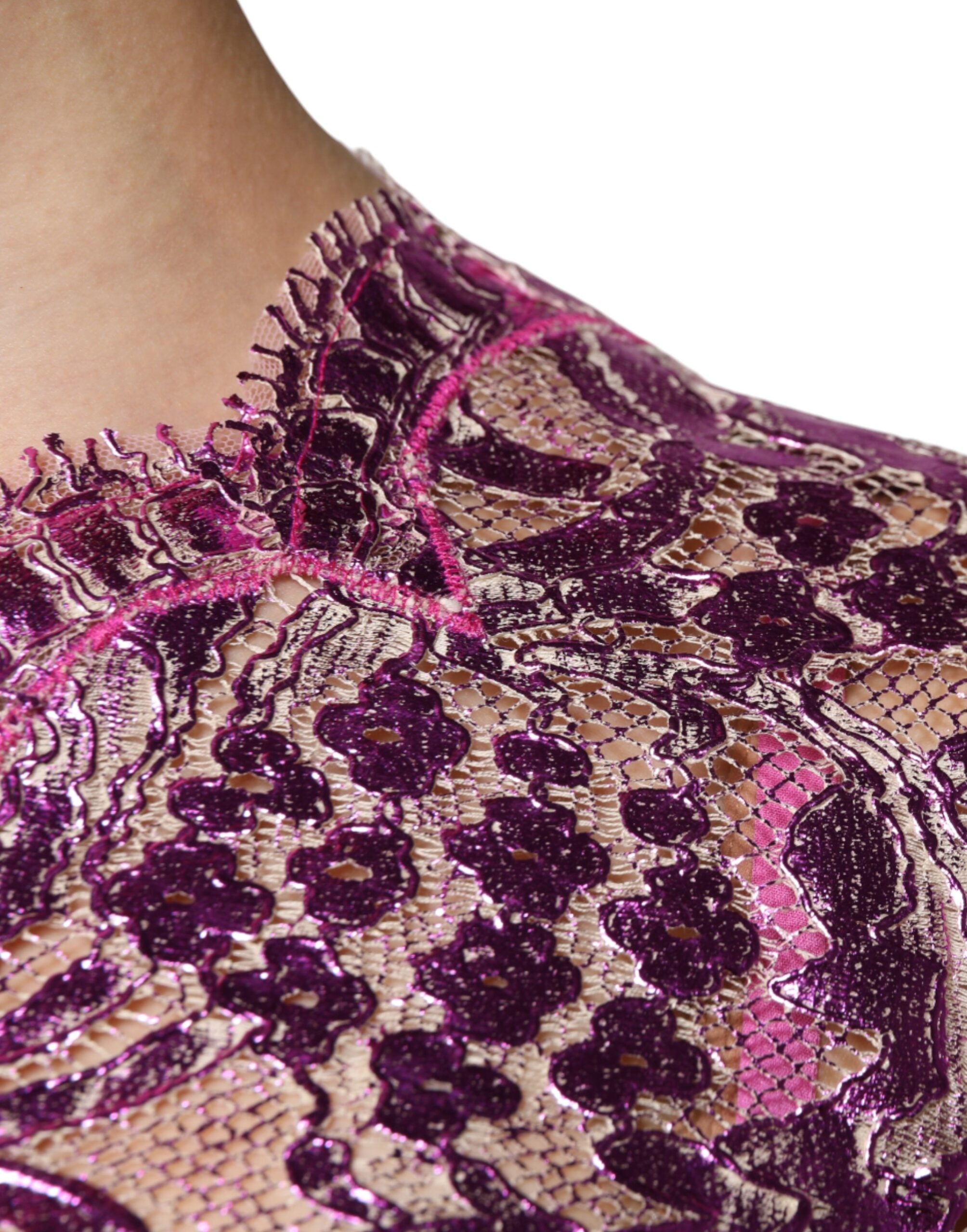 Metallic Fuchsia Floral Sheath Mini Dress - ventzia