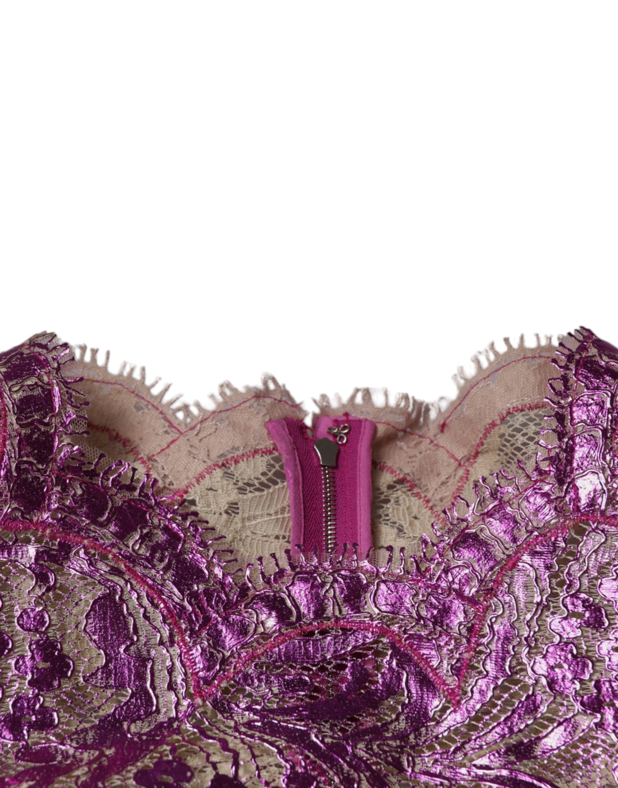 Metallic Fuchsia Floral Sheath Mini Dress - ventzia
