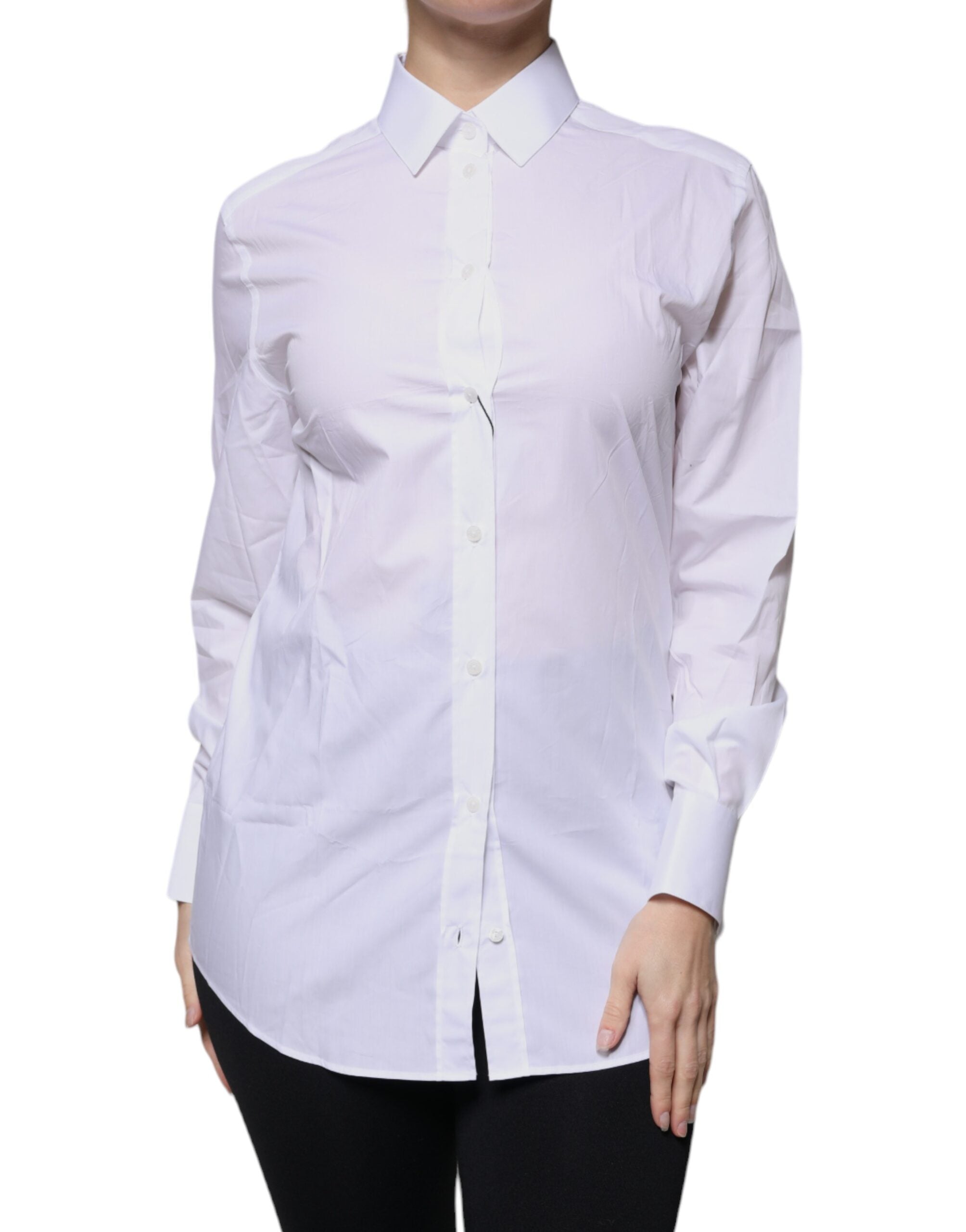 White Cotton Collared Long Sleeves Shirt Top - ventzia