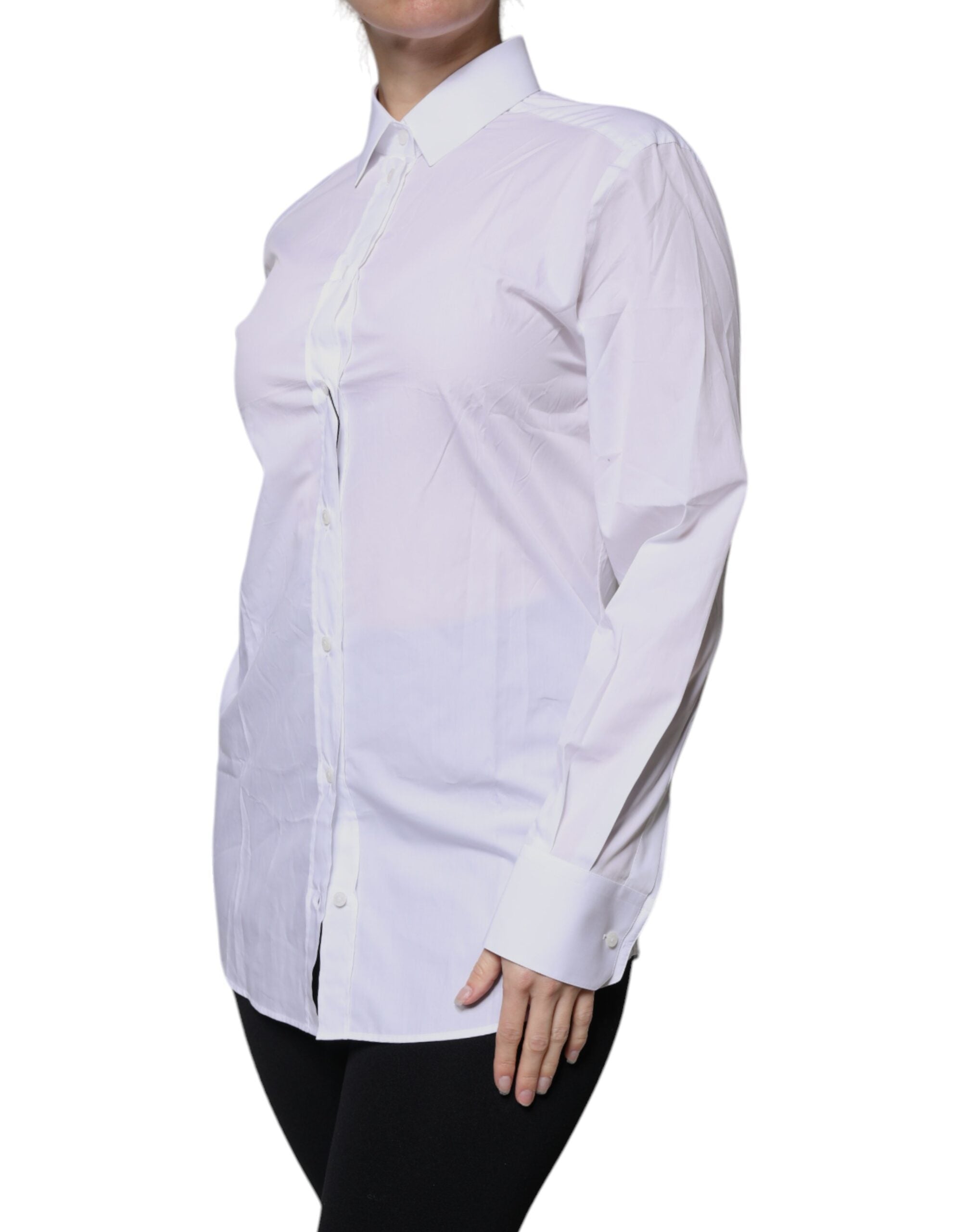 White Cotton Collared Long Sleeves Shirt Top - ventzia
