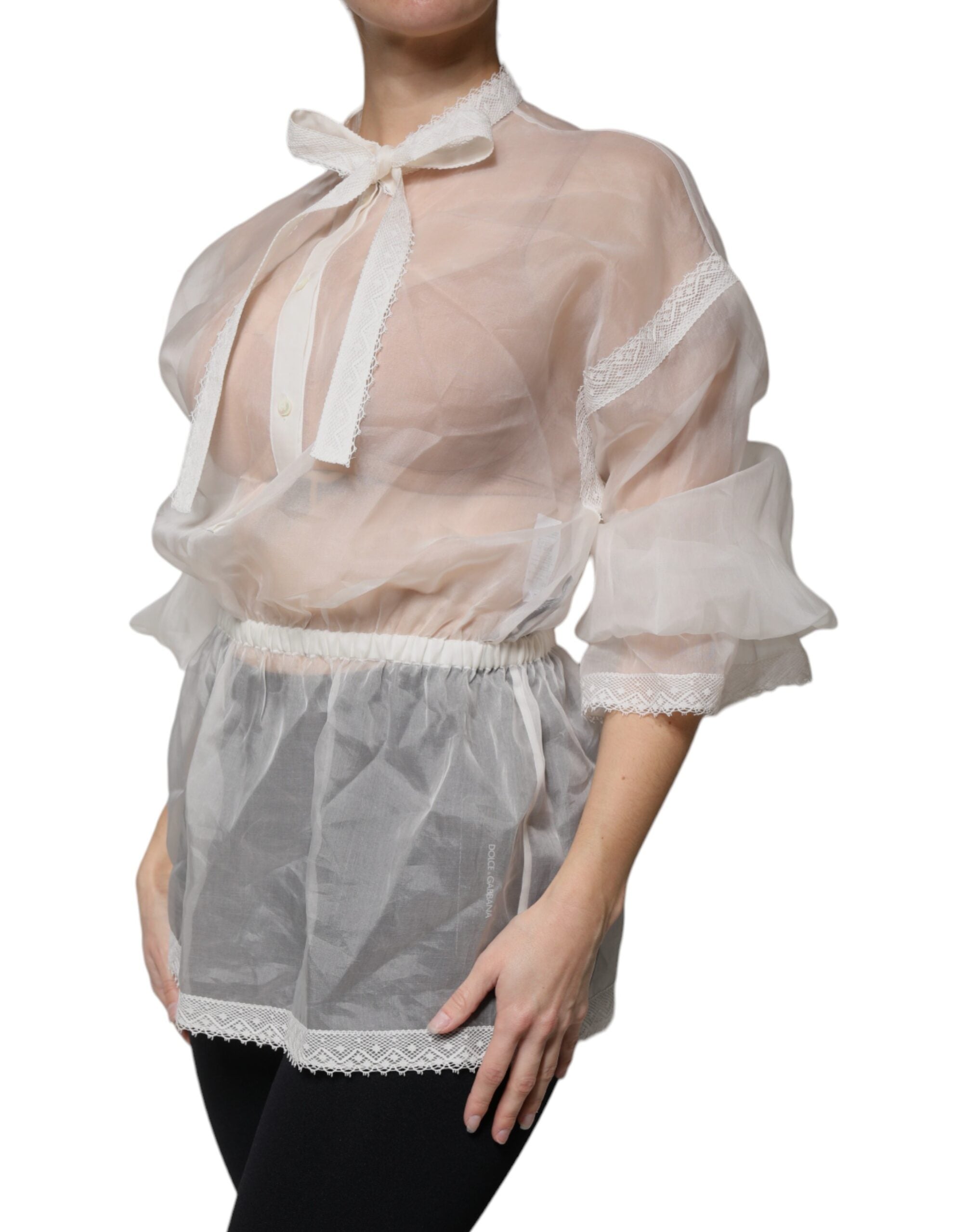 White Ascot Collar Long Sleeves Blouse Top - ventzia