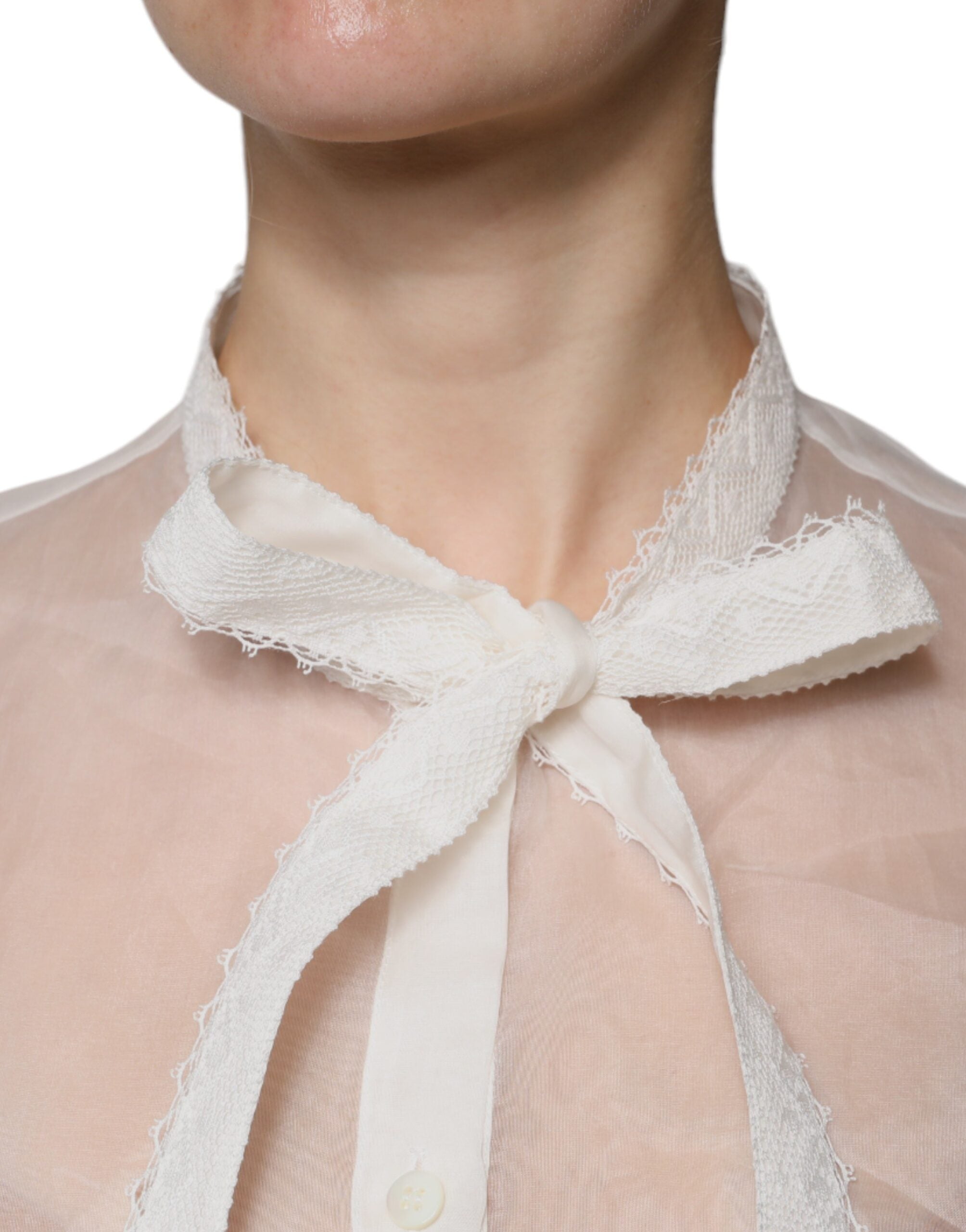 White Ascot Collar Long Sleeves Blouse Top - ventzia