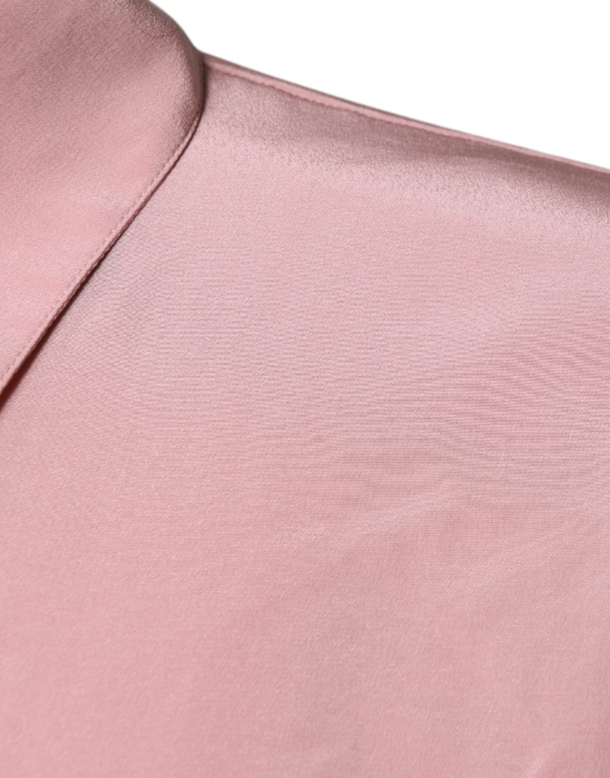 Pink Cotton Long Sleeves Collared Blouse Top - ventzia