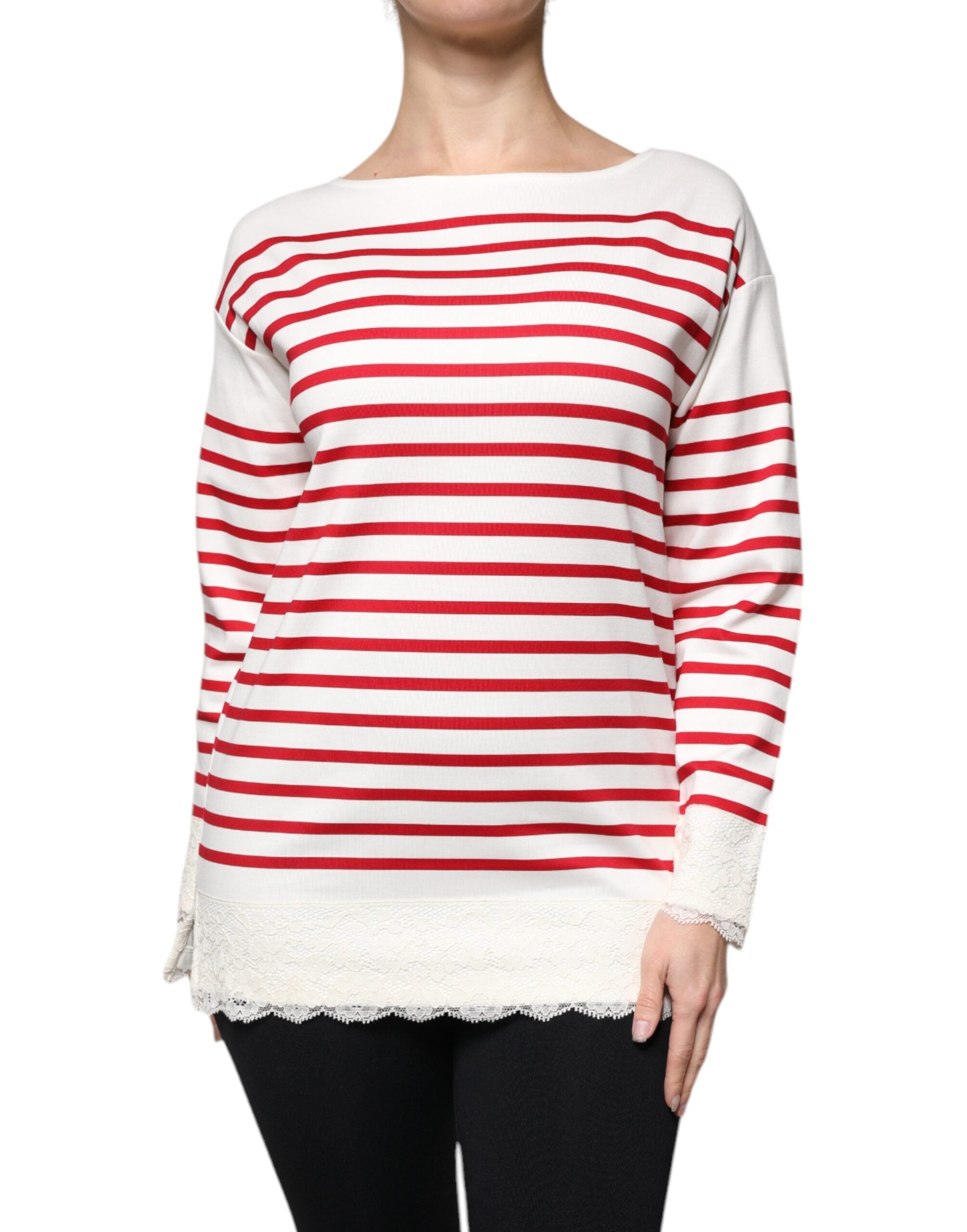 White Red Stripes Cotton Long Sleeves Top - ventzia
