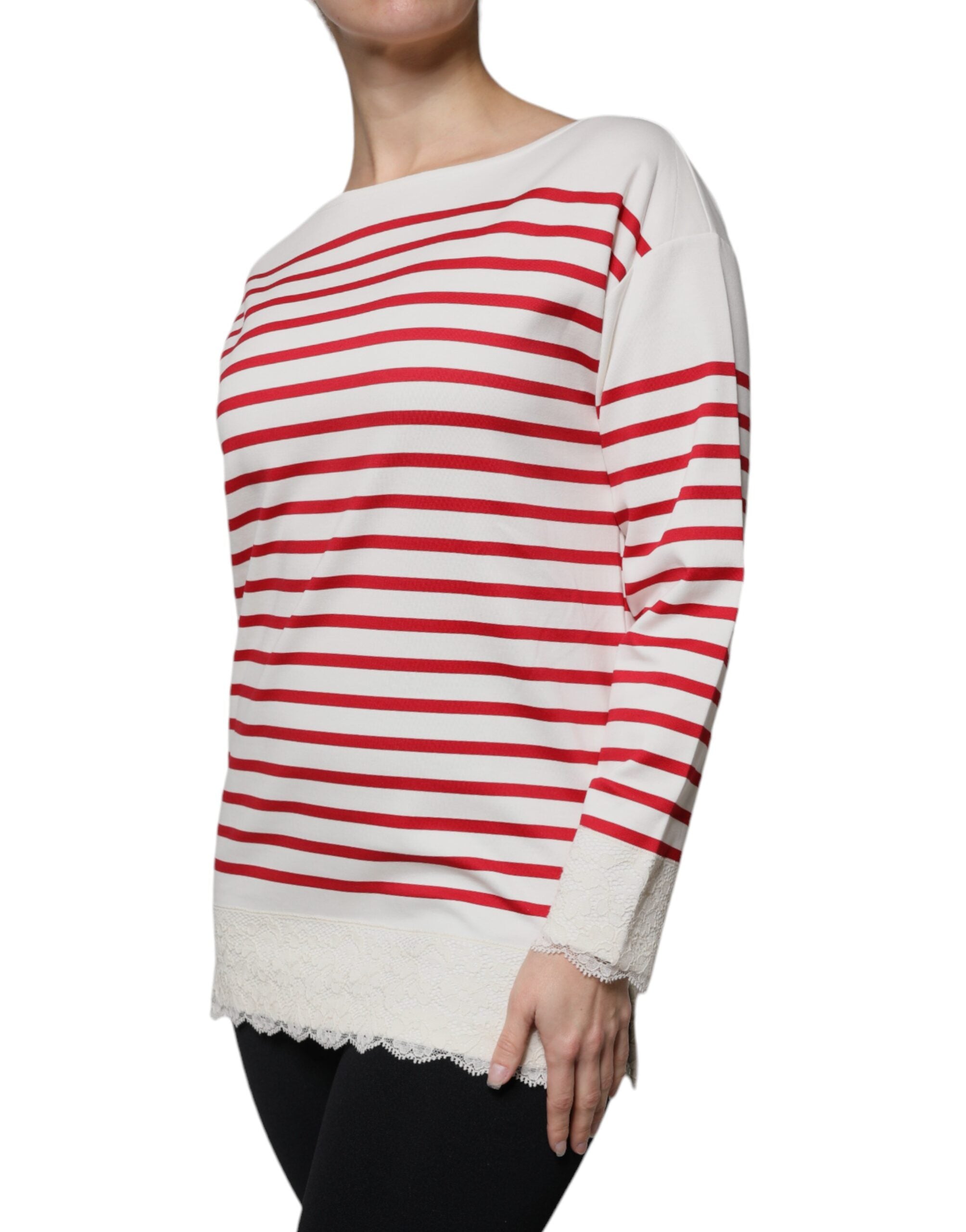 White Red Stripes Cotton Long Sleeves Top - ventzia