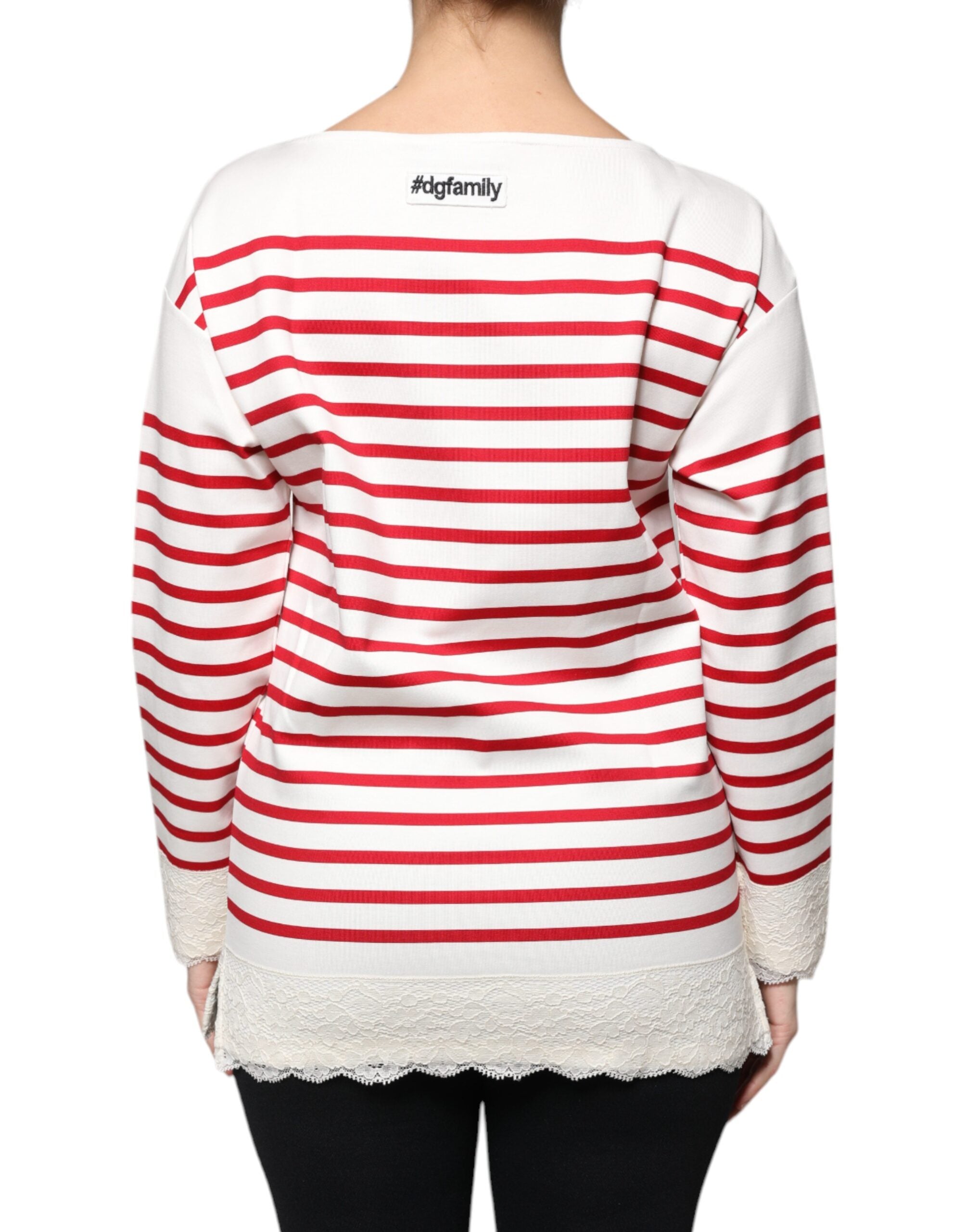 White Red Stripes Cotton Long Sleeves Top - ventzia
