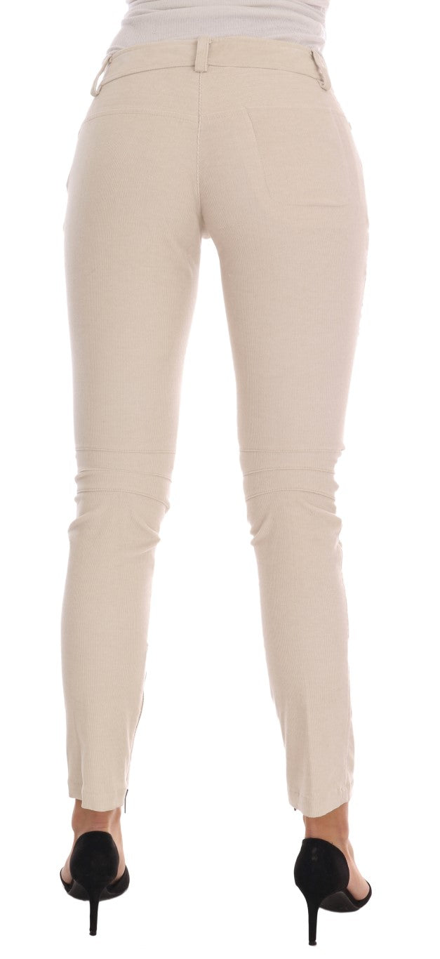Chic Beige Corduroy Skinny Slim Fit Pants - ventzia