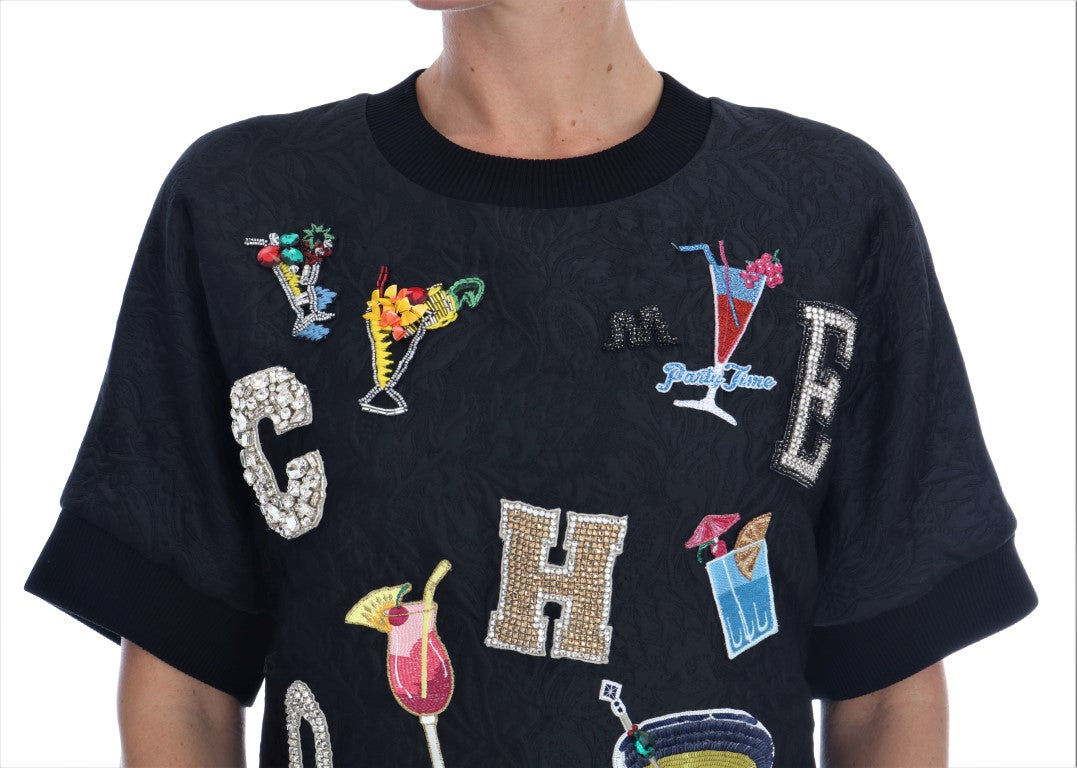 Enchanted Crystal Embellished Black Sweater - ventzia