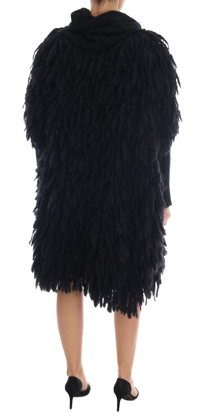 Elegant Black Fringed Wool-Cashmere Sweater - ventzia