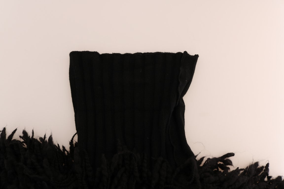 Elegant Black Fringed Wool-Cashmere Sweater - ventzia