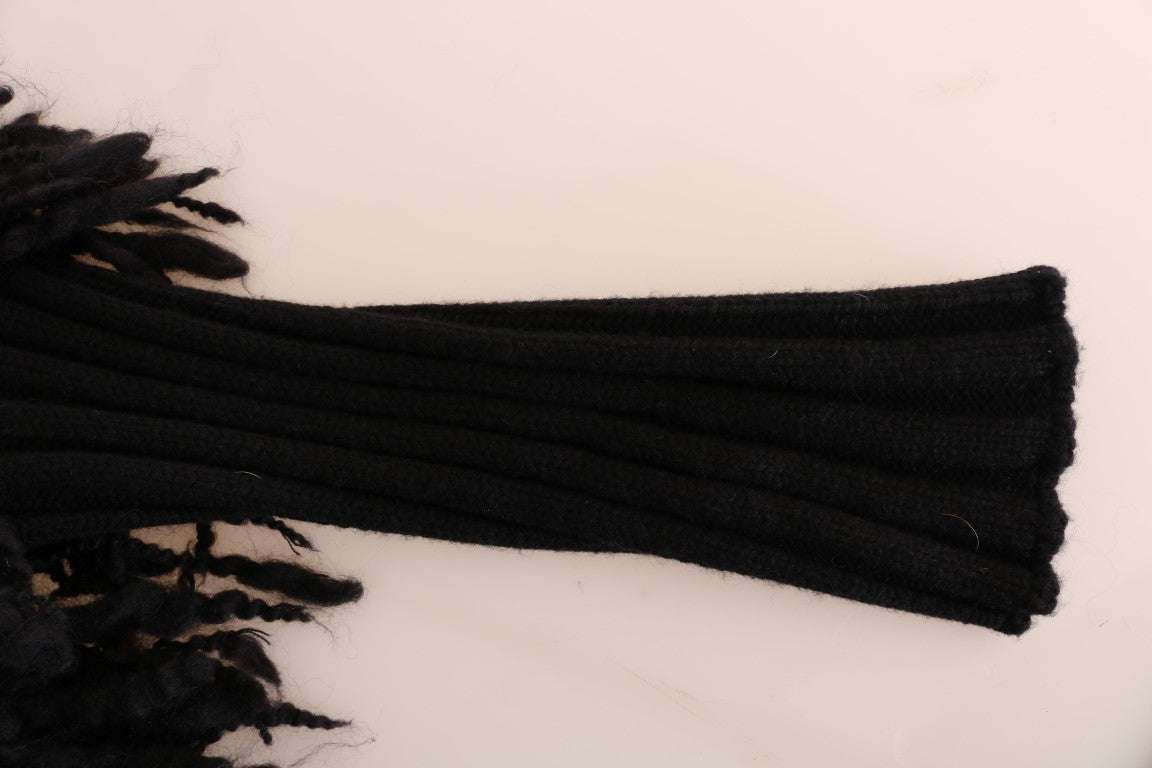 Elegant Black Fringed Wool-Cashmere Sweater - ventzia