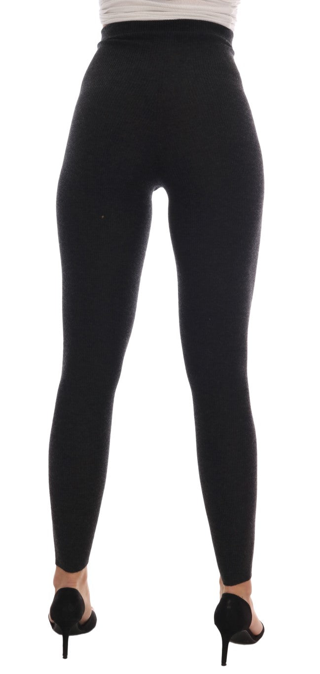 Elegant Gray Cashmere High Waist Pants - ventzia