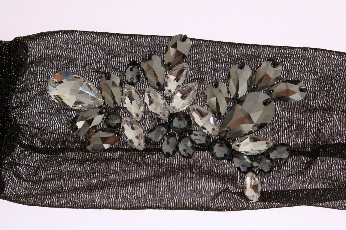 Crystal-Embellished Black Mid-Calf Stockings - ventzia