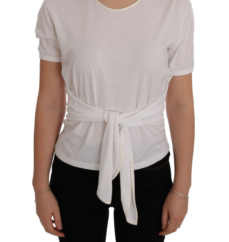 Elegant White Wrap Blouse with Crystal Accents - ventzia
