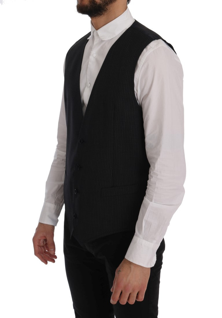 Elegant Gray Striped Wool Blend Vest - ventzia