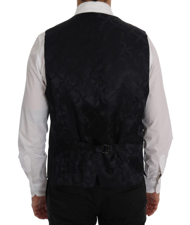 Elegant Gray Striped Wool Blend Vest - ventzia
