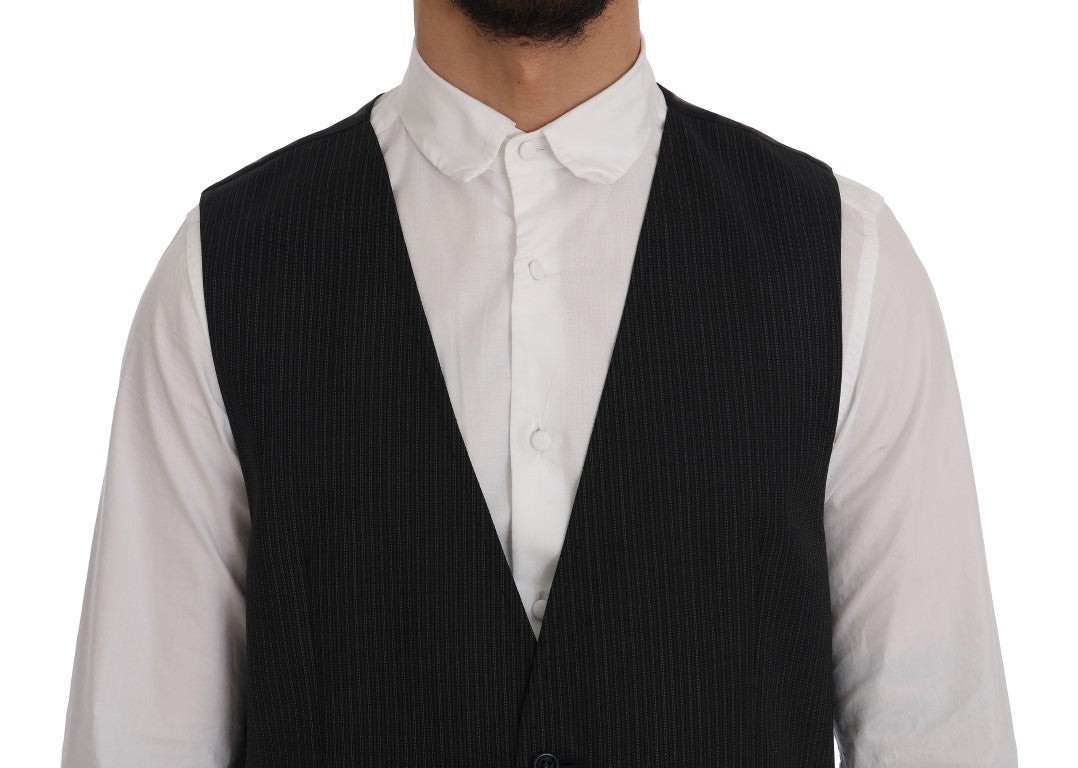 Elegant Gray Striped Wool Blend Vest - ventzia