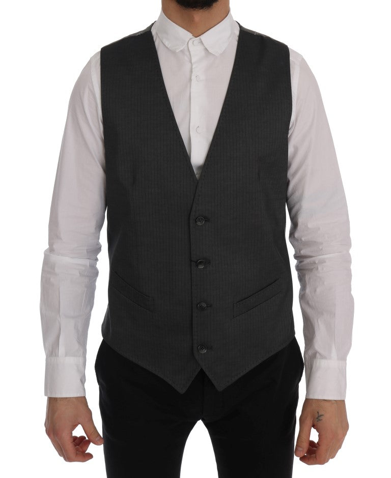 Sleek Gray Single-Breasted Waistcoat Vest - ventzia