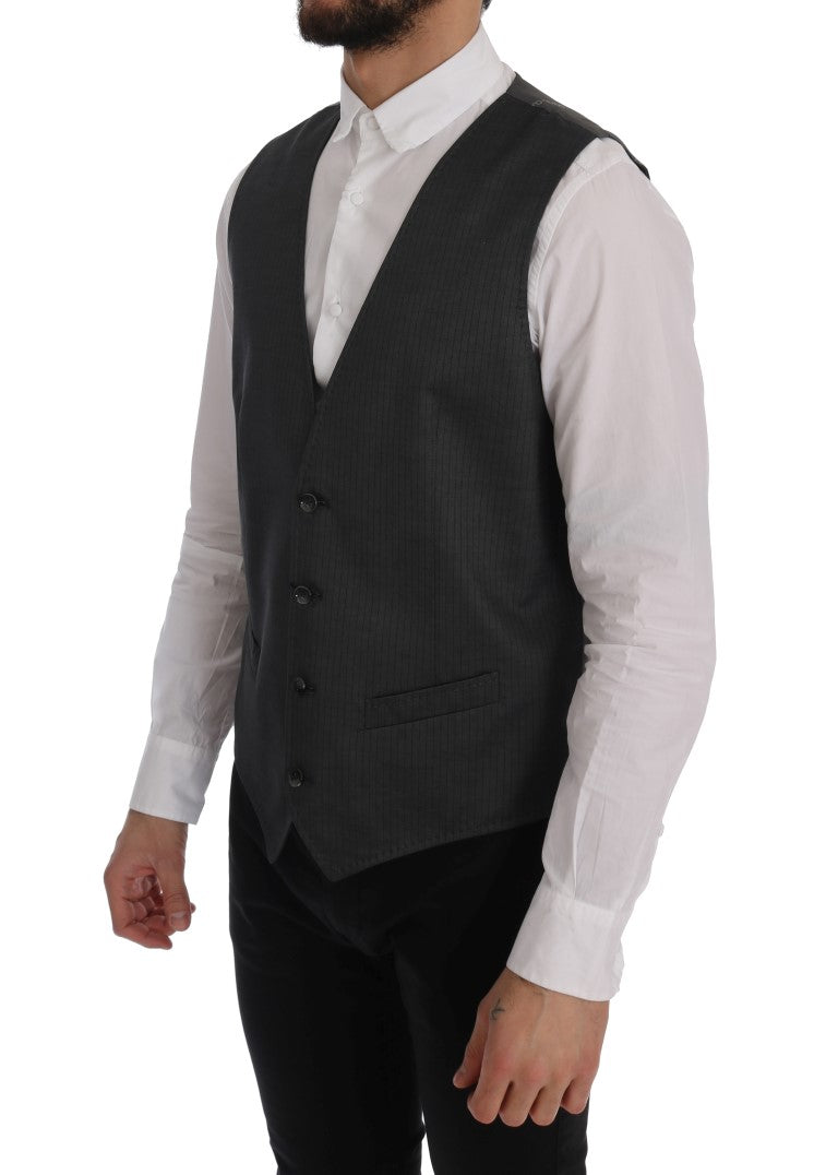 Sleek Gray Single-Breasted Waistcoat Vest - ventzia