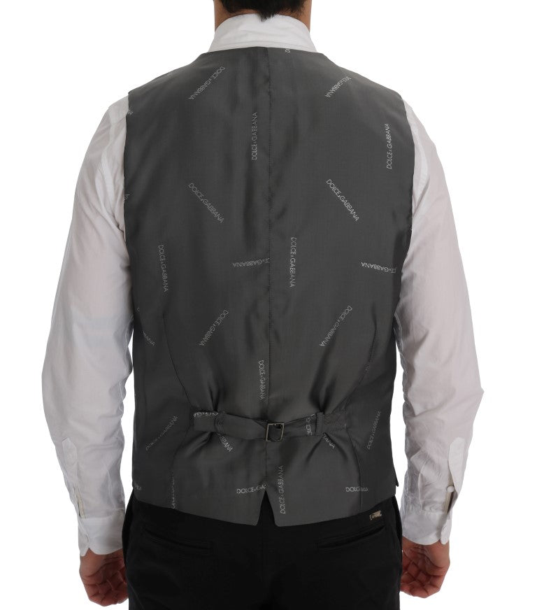 Sleek Gray Single-Breasted Waistcoat Vest - ventzia