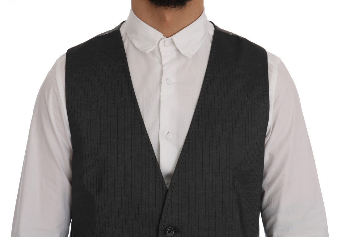 Sleek Gray Single-Breasted Waistcoat Vest - ventzia