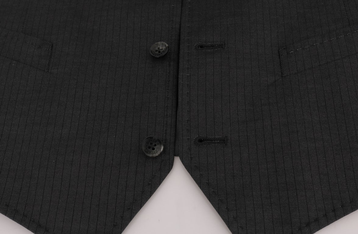 Sleek Gray Single-Breasted Waistcoat Vest - ventzia